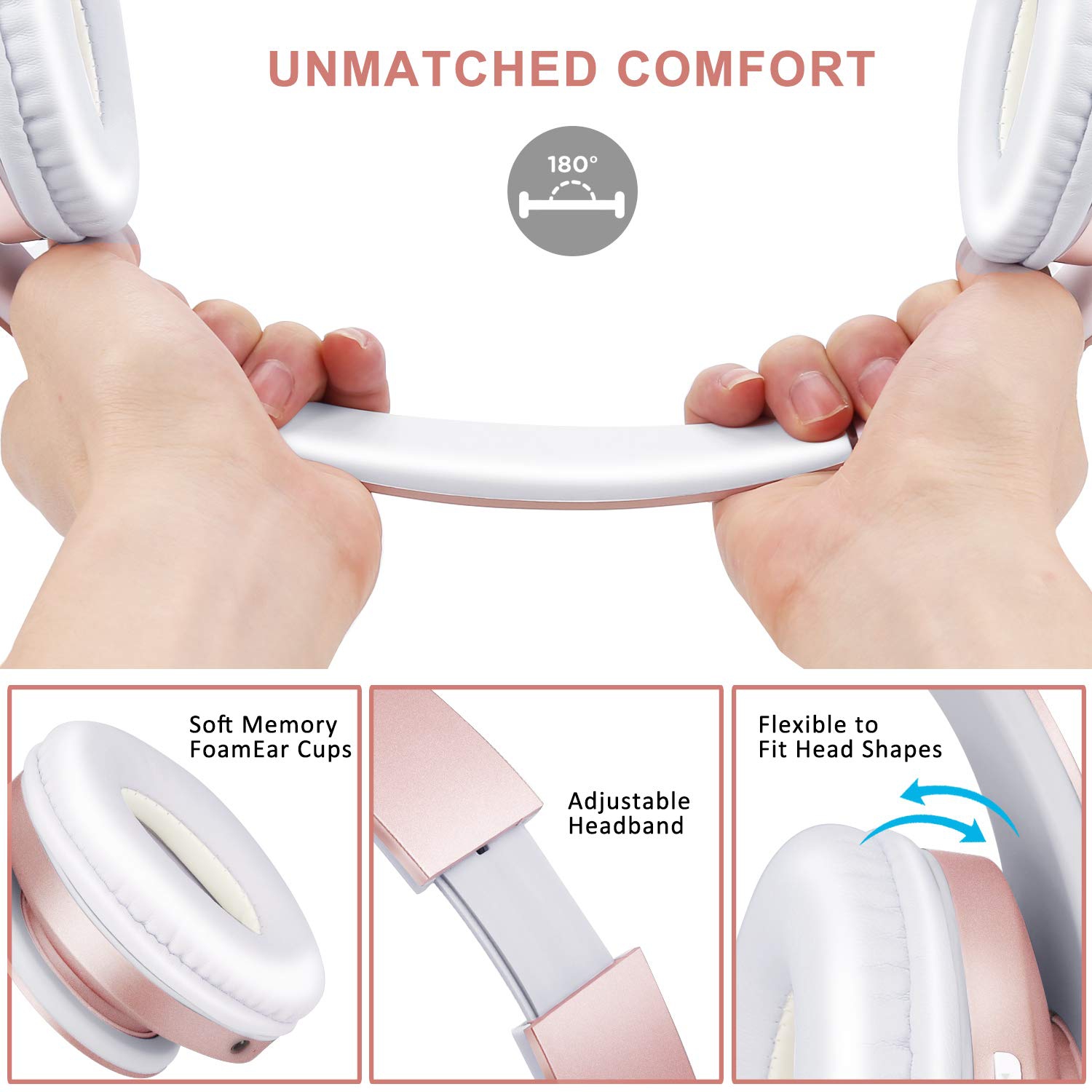 zihnic Bluetooth Headphones Over Ear, Foldable Wireless and Wired Stereo Headset Micro SD/TF, FM for iPhone/Samsung/iPad/PC/