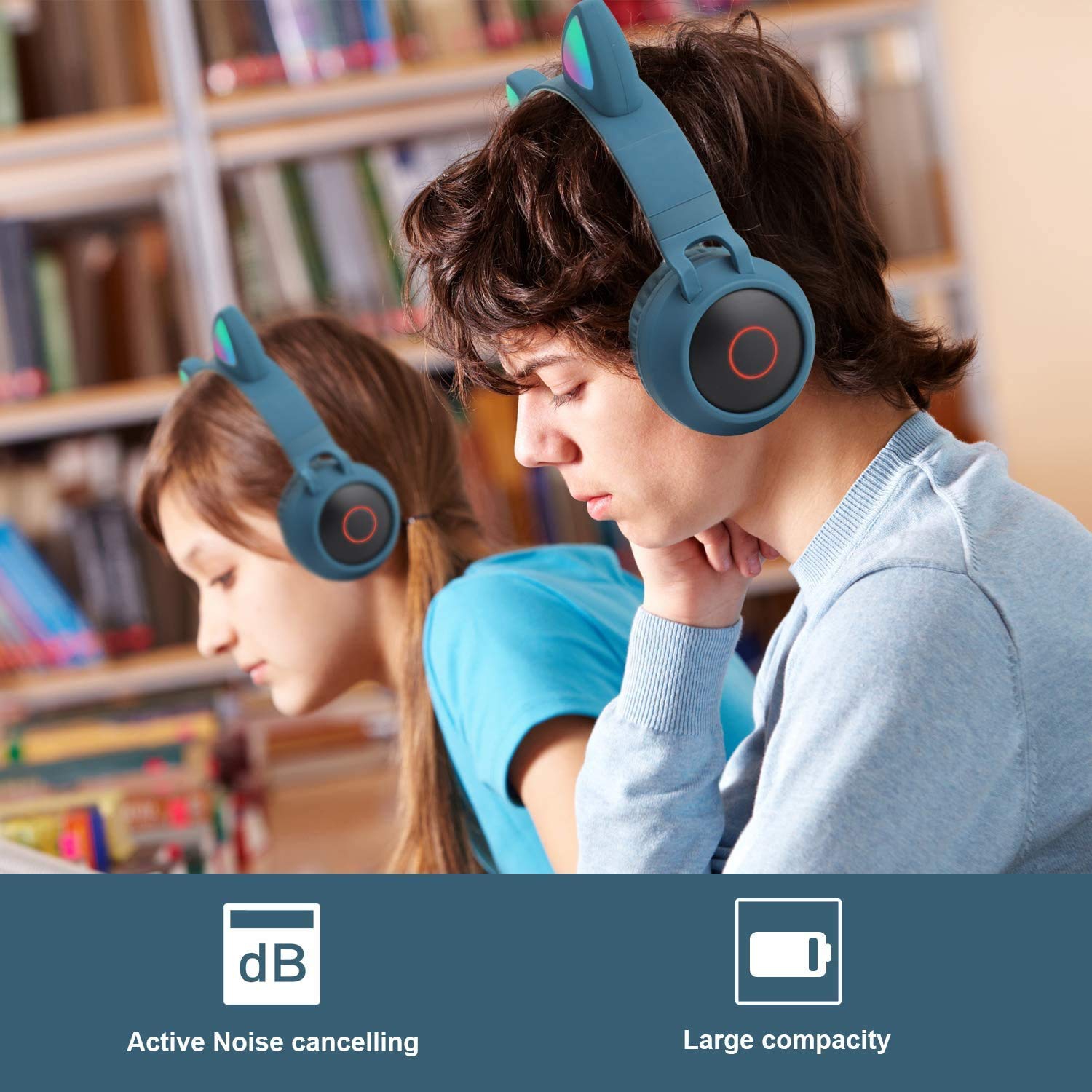 Kids Bluetooth Headphones, TNOIE LED Light Up Wireless Foldable Headphones, Over Ear Headsets with Microphone for Kindle/Sma