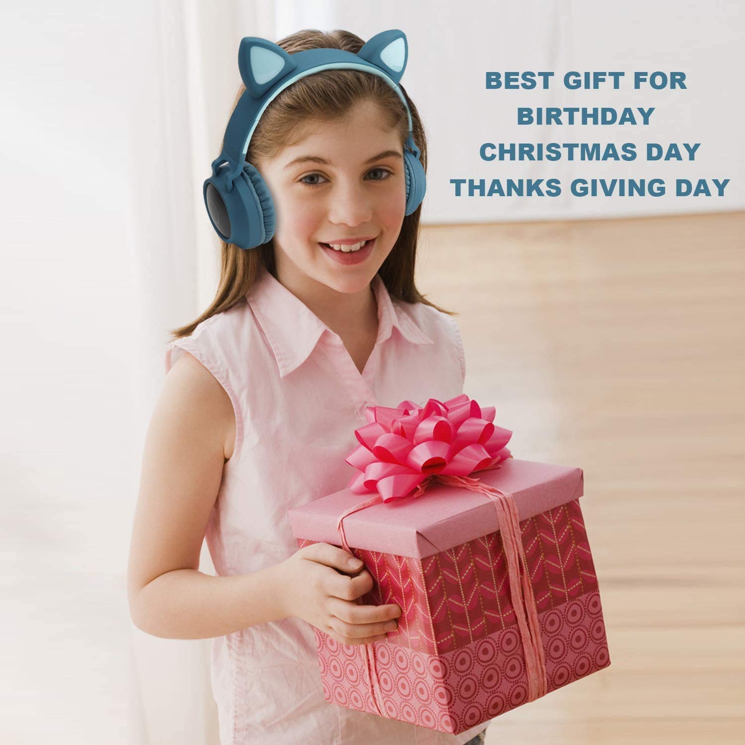 Kids Bluetooth Headphones, TNOIE LED Light Up Wireless Foldable Headphones, Over Ear Headsets with Microphone for Kindle/Sma