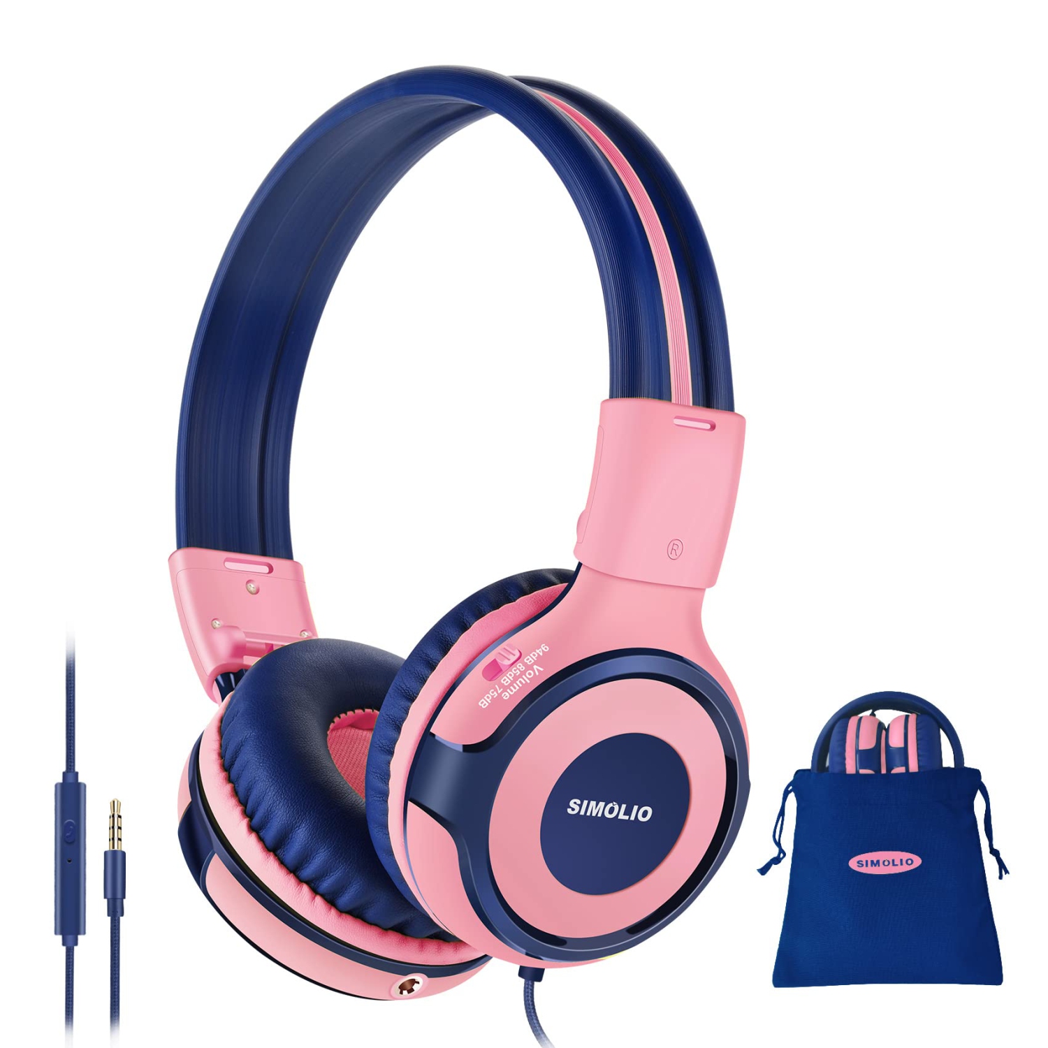 SIMOLIO Kids Headphones with 94dB,85dB,75dB Volume Limited & Share Jack, Headphones for Girls with Mic, Durable Children Hea