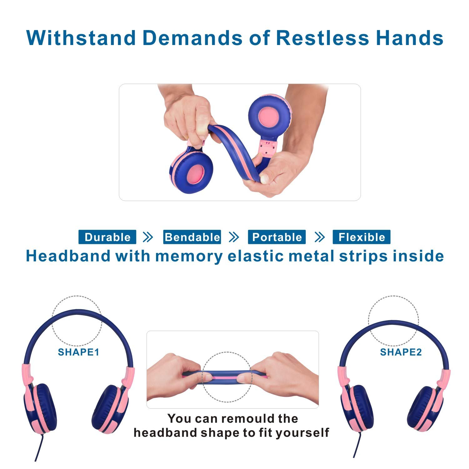 SIMOLIO Kids Headphones with 94dB,85dB,75dB Volume Limited & Share Jack, Headphones for Girls with Mic, Durable Children Hea