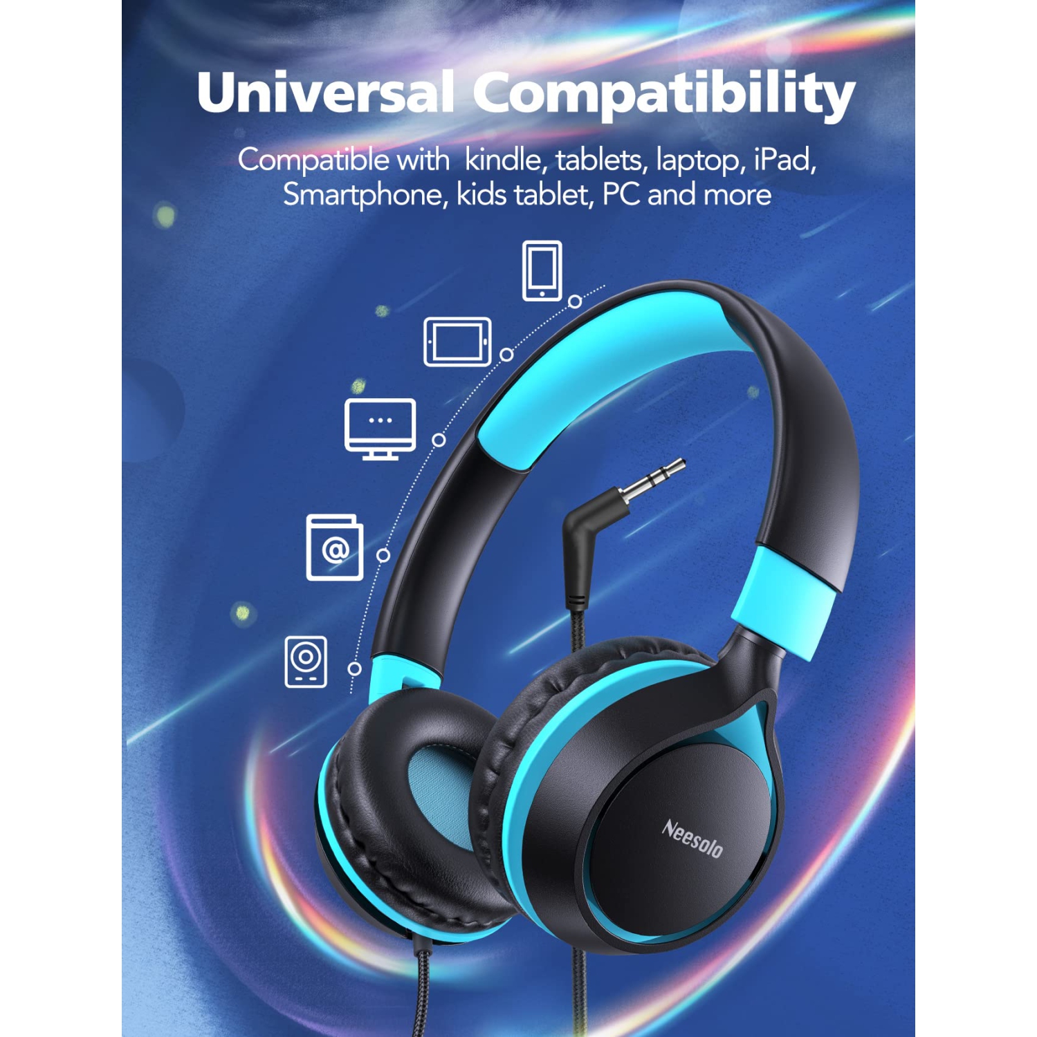 Écouteurs pour enfants de Neesolo, écouteurs avec fil pour enfants pour l’école, casque d’écoute avec fil à prise de 3,5 mm avec limite de volume de