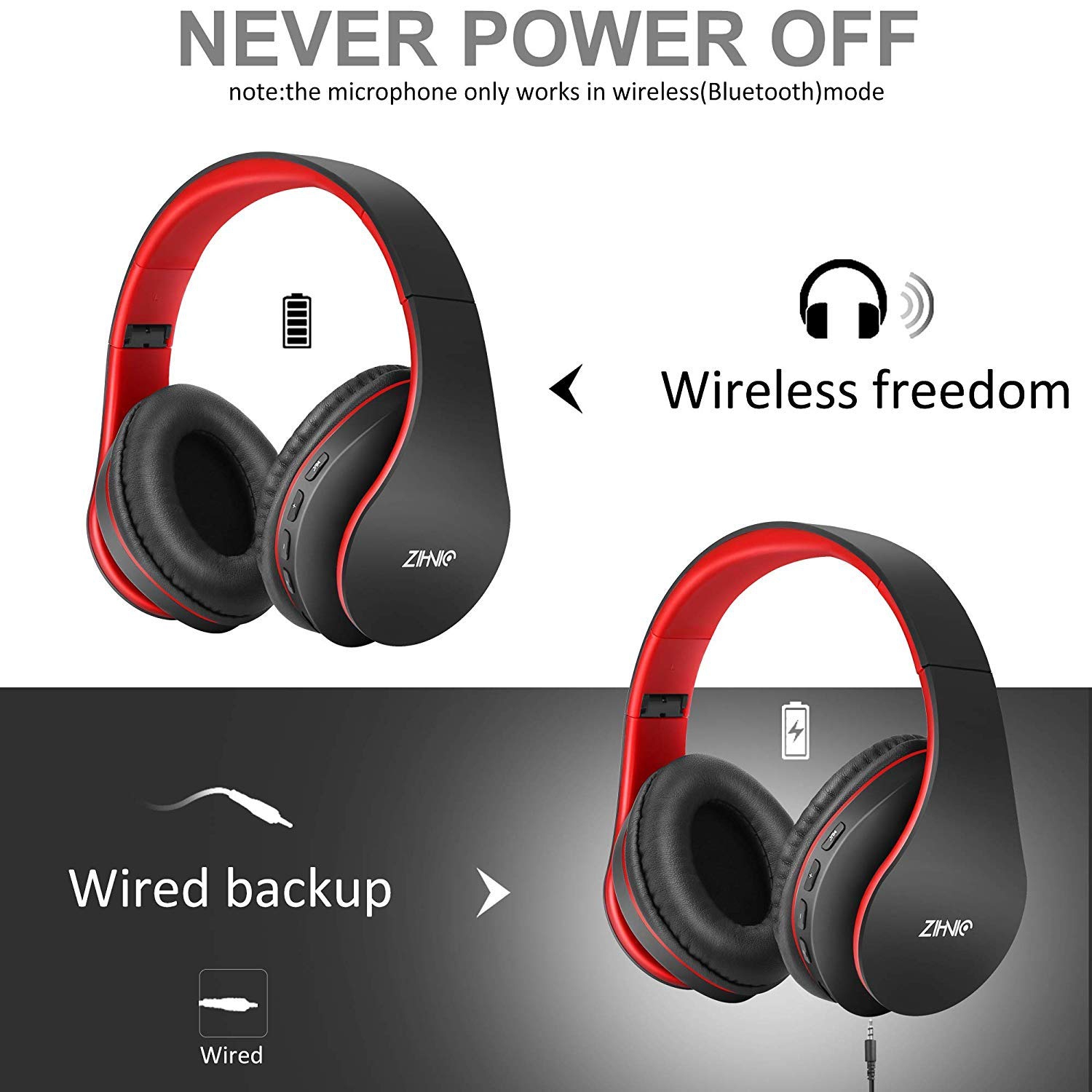 Casque d’écoute Bluetooth avec basses profondes, casque d’écoute stéréo pliable sans fil et avec fil avec micro intégré pour téléphone cellulaire,