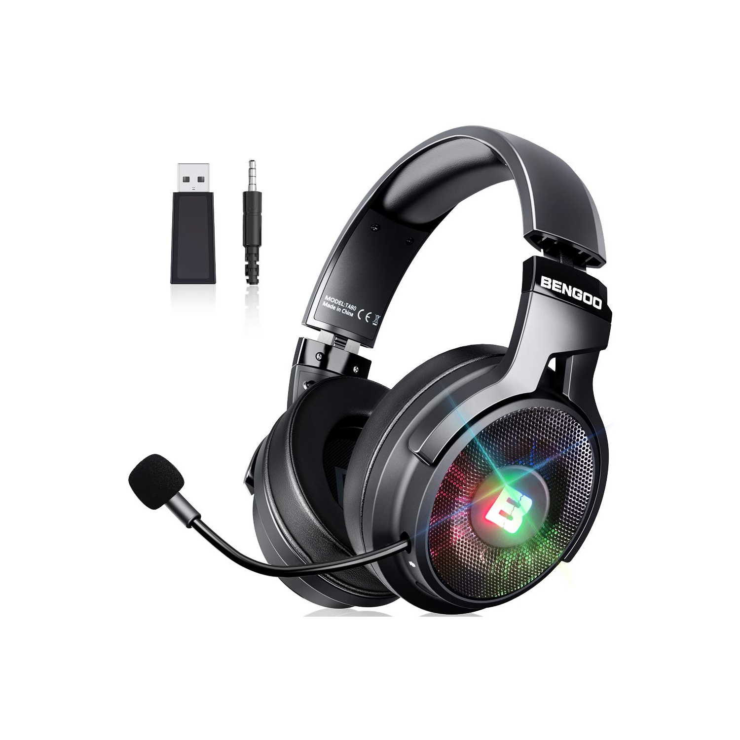 BENGOO 2.4G Wireless Gaming Headset Headphones with Microphone for PS4 PS5 PC, 3.5mm Wired for Controller, Noise Cancelling