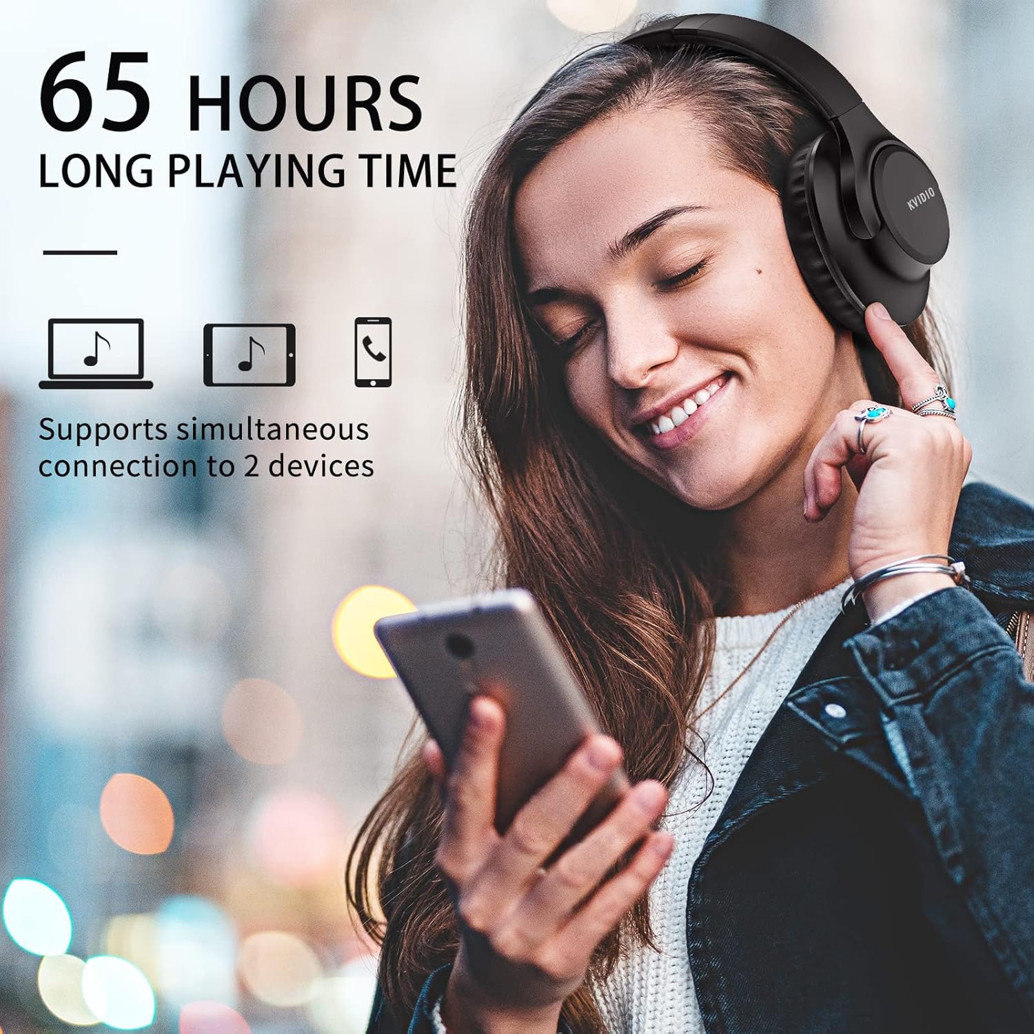 Bluetooth Headphones Over Ear, 65 Hours Playtime Wireless with Microphone, Foldable Lightweight Headset with Deep Bass HiFi Stereo Sound for Travel
