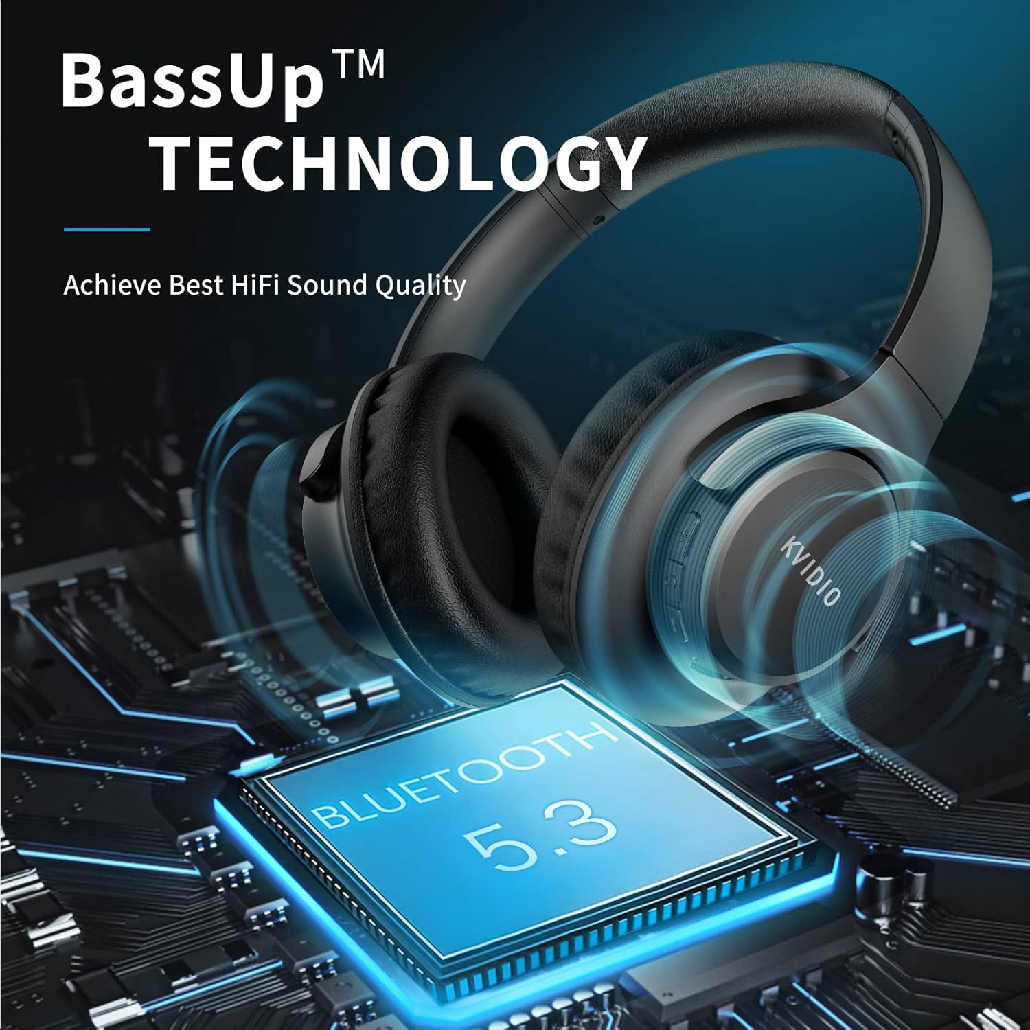 Bluetooth Headphones Over Ear, 65 Hours Playtime Wireless with Microphone, Foldable Lightweight Headset with Deep Bass HiFi Stereo Sound for Travel