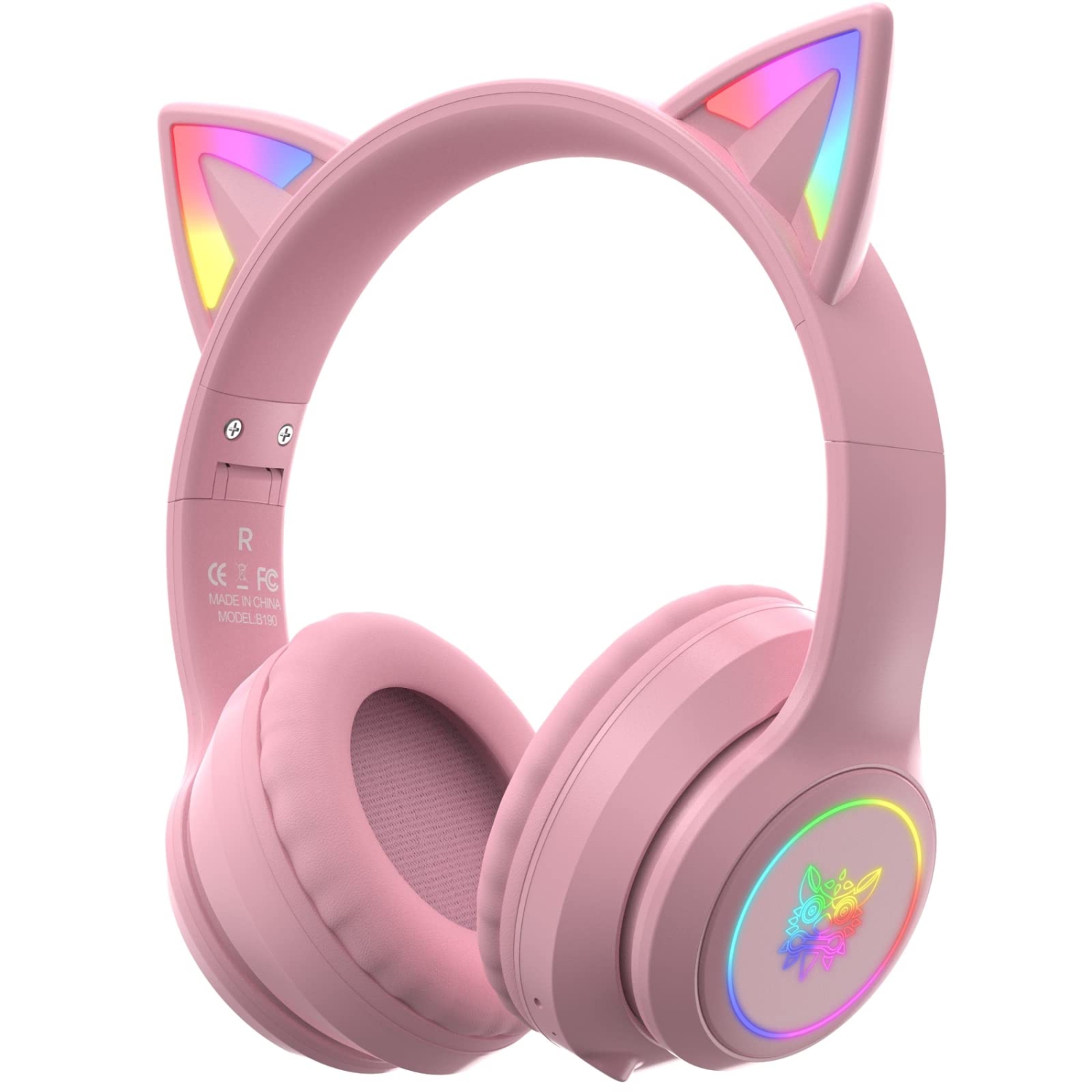 Bluetooth Kids Headphones with Microphone, Cat Ear LED Light Up and 85dB Volume Limiting Toddlers Study Headphones, Wireless