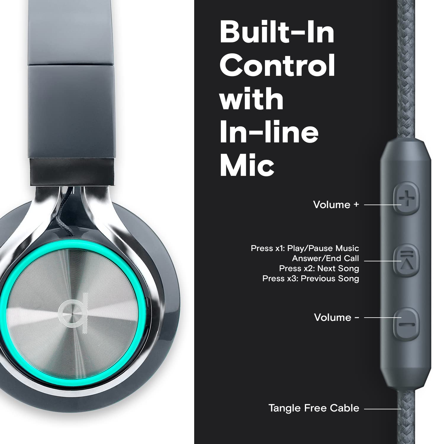 Artix CL750 Wired Headphones with Microphone and Volume Control, On Ear Stereo Noise Isolating Head Phones Corded with Adjus