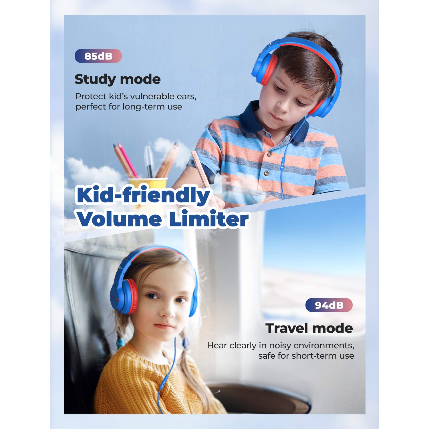 Ecouteurs Enfants, Casque Enfants avec Micro, Contrôle du Volume,Casque  Enfant pour iPad, Tablet, Kindle, Ecole