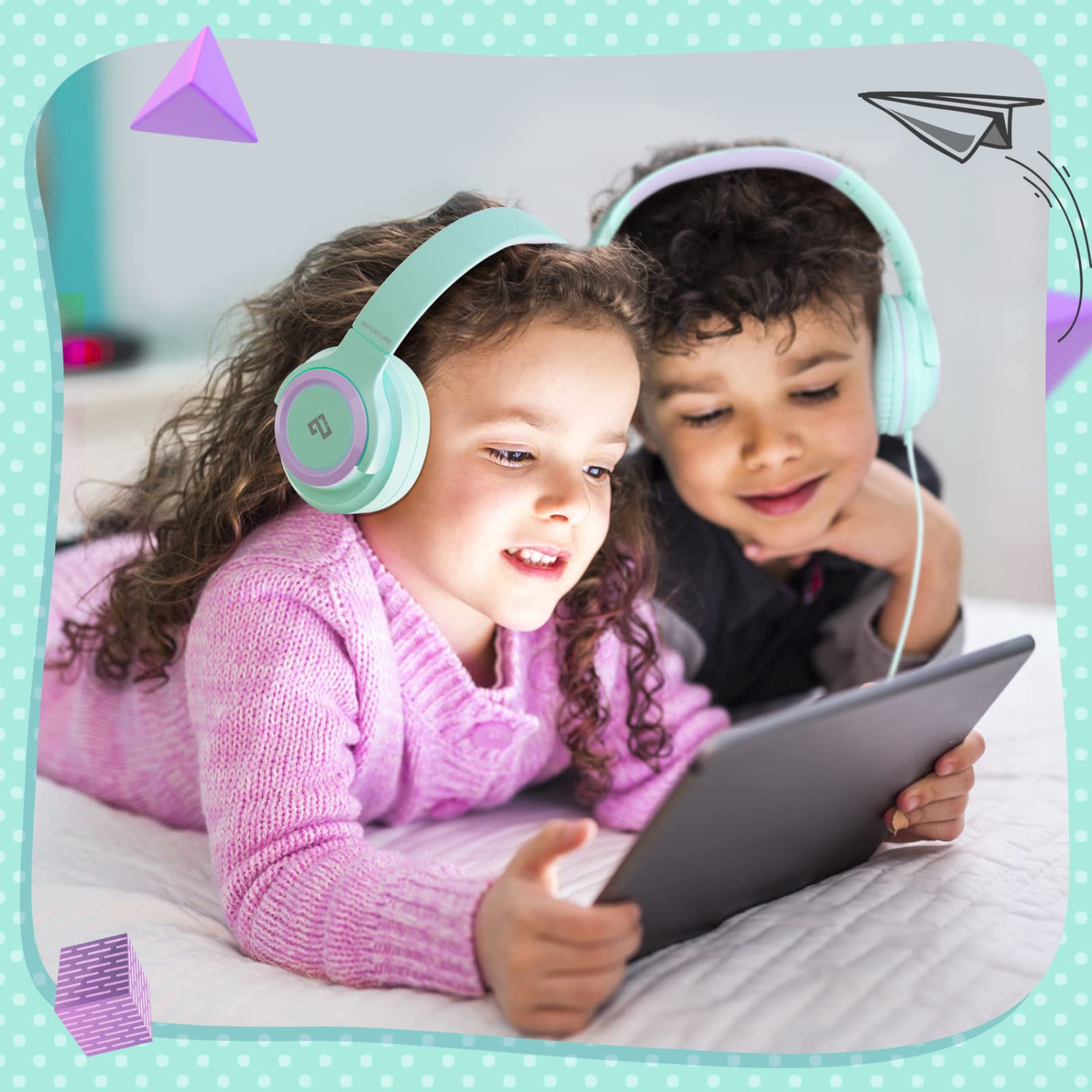 Kids Headphones with MIC INFURTURE CH1,Wired Headphones for Kids with 94dB Volume Limited for Boys Girls, Adjustable Headban