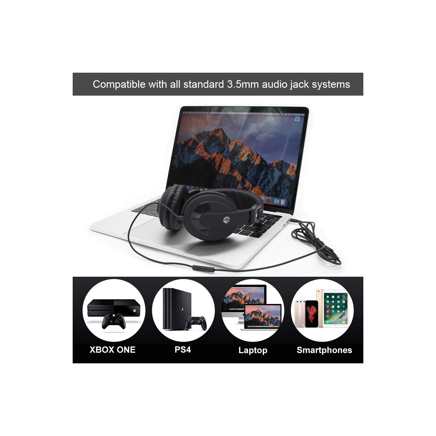 Casque d’écoute avec fil de VCOM avec microphone casque d’écoute stéréo léger à suppression du bruit, serre-tête ajustable pour adultes S.