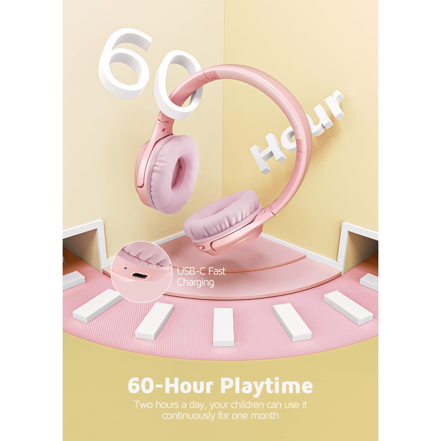 KLYLOP Wireless Headphones for Kids, Bluetooth 5.0 Kids Headphones with MIC, USB-C, 60H Playtime, Stereo Sound, 85/94dB Volu