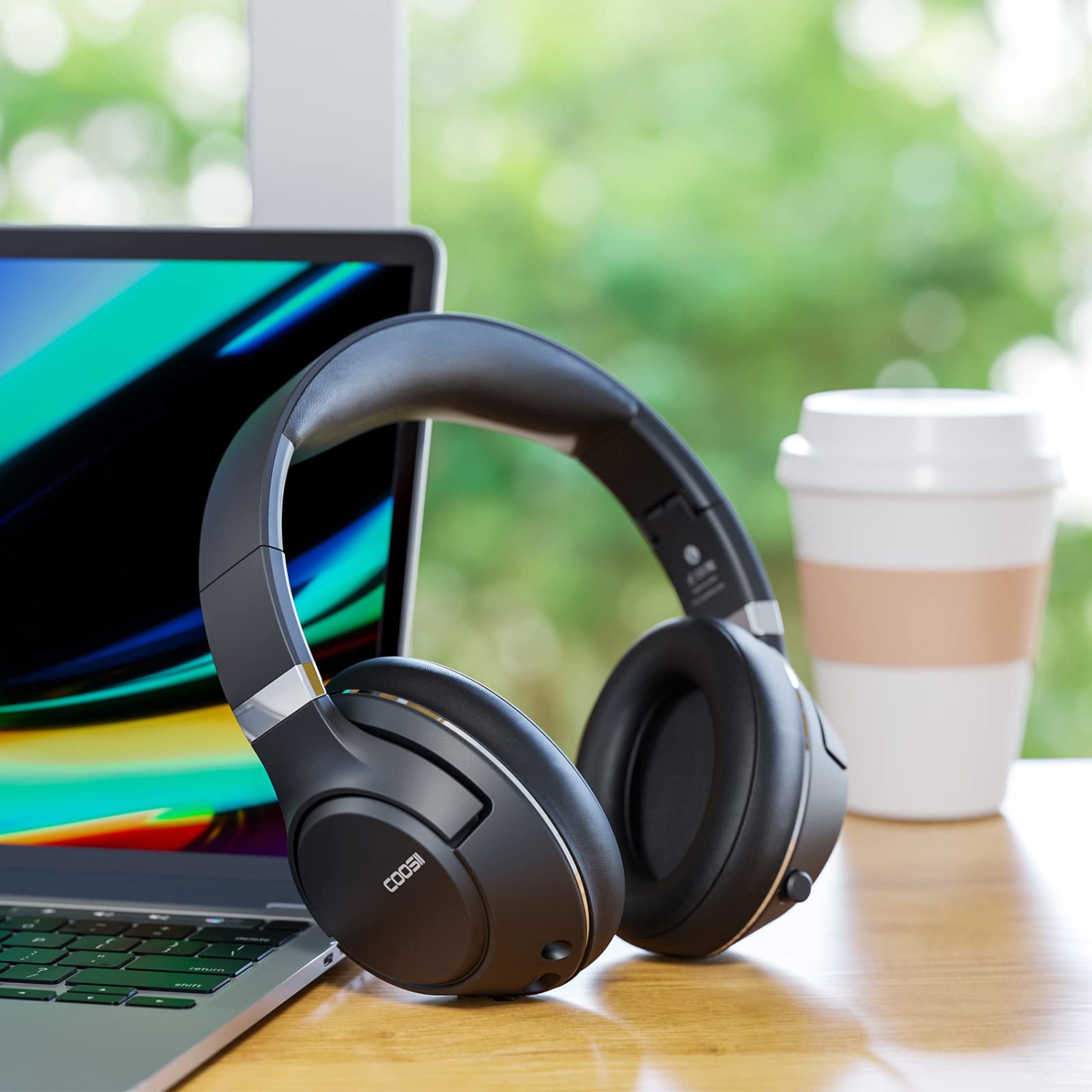 Casque d’écoute sans fil Bluetooth avec microphone H300 de COOSII, casque d’écoute avec suppression du bruit environnemental rétractable