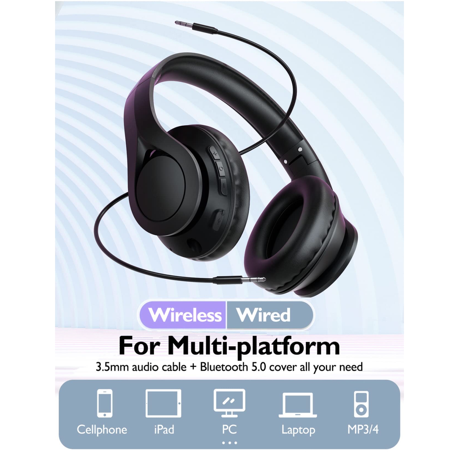 Bluetooth Headphones Over Ear, 55Hrs Playtime, Wireless Headphones with Microphone, Foldable Lightweight Wired Wireless Head