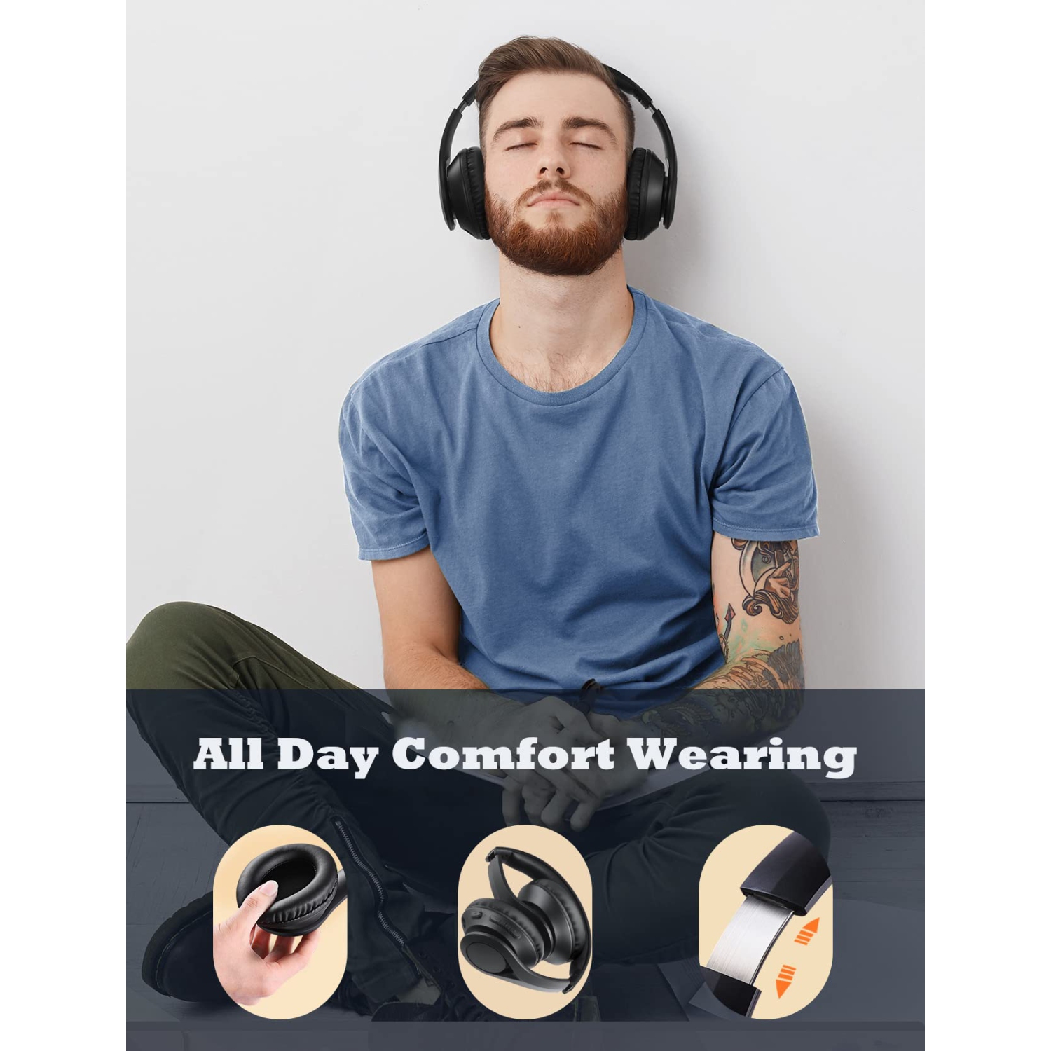 Bluetooth Headphones Over Ear, 55Hrs Playtime, Wireless Headphones with Microphone, Foldable Lightweight Wired Wireless Head