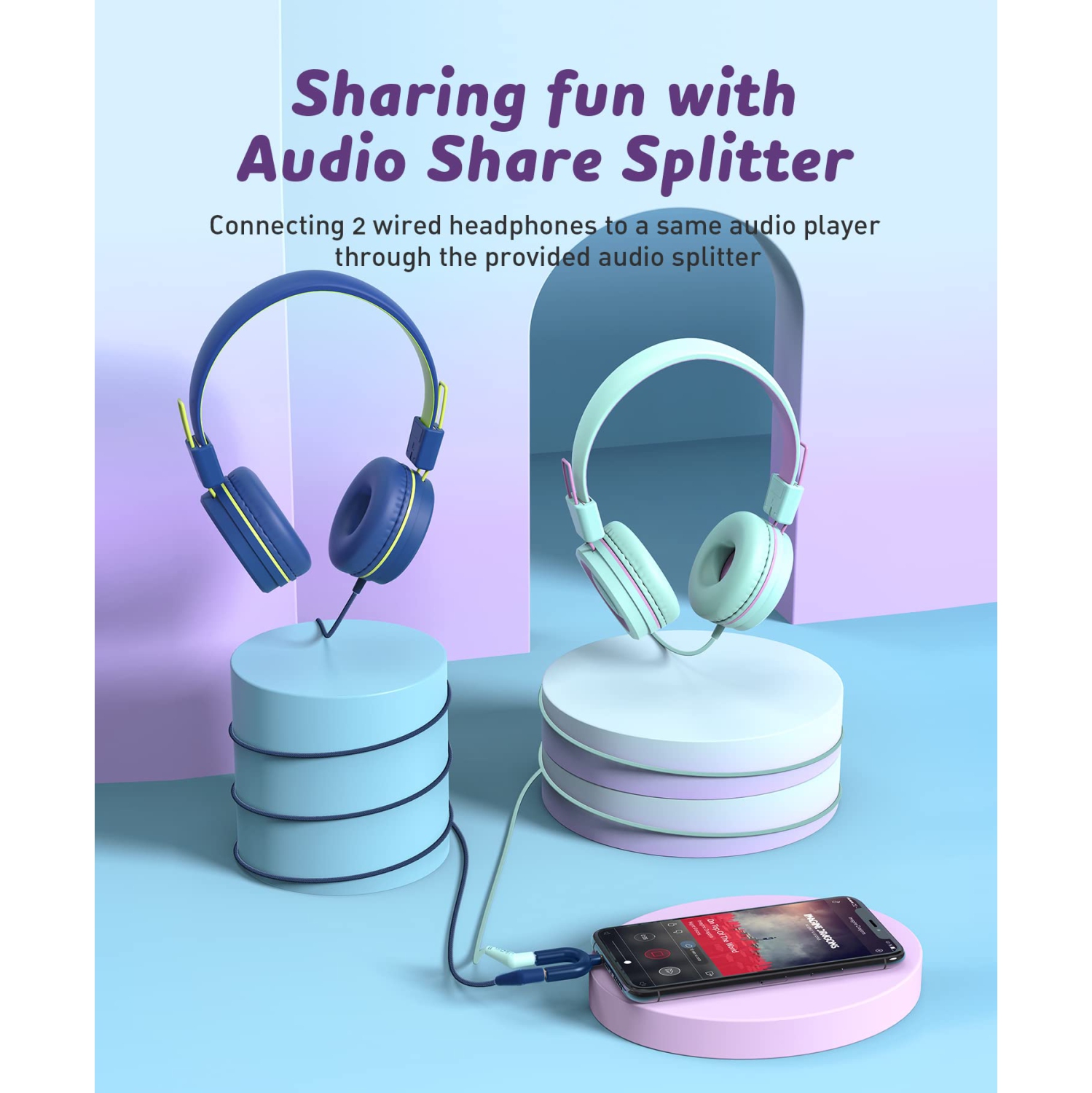 Kidrox® Blue Headphones For Kids Wired With Microphone, Made To Last Durable And Flexible, Volume Limited 85/94db Kid Safe For Kids All