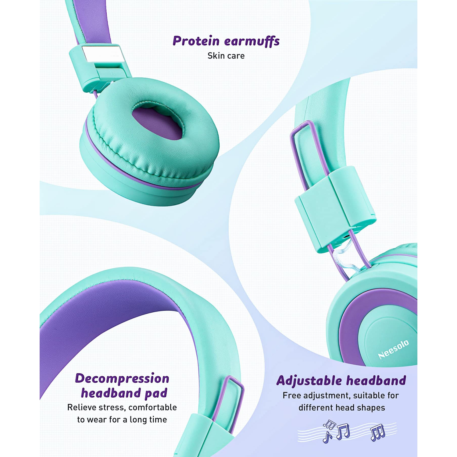 Neesolo Kids Headphones 2 Pack, Wired Headphones for Kids with Microphone, 91dB Volume Limit Toddler Headphones, Foldable Ch