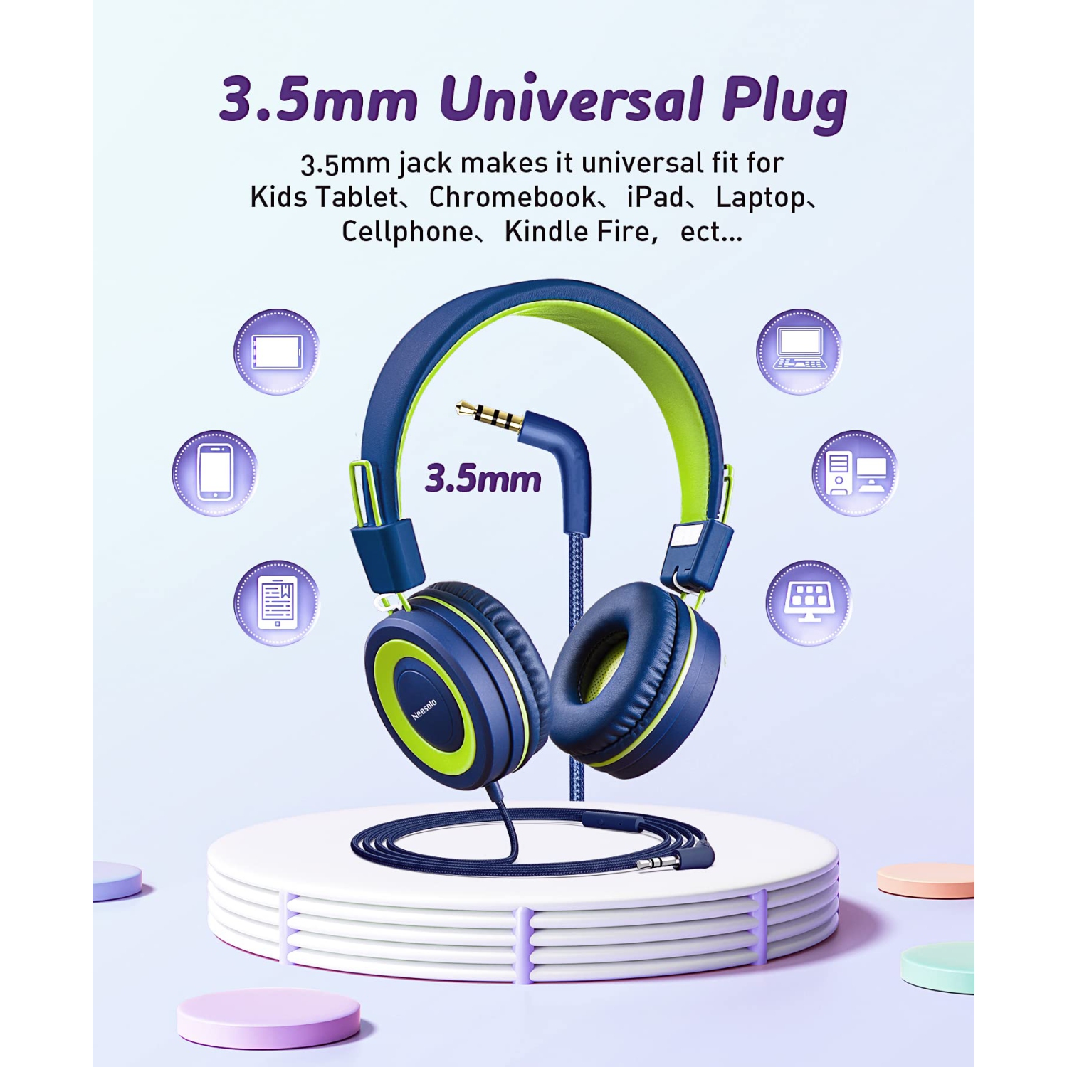 Neesolo Kids Headphones 2 Pack, Wired Headphones for Kids with Microphone, 91dB Volume Limit Toddler Headphones, Foldable Ch