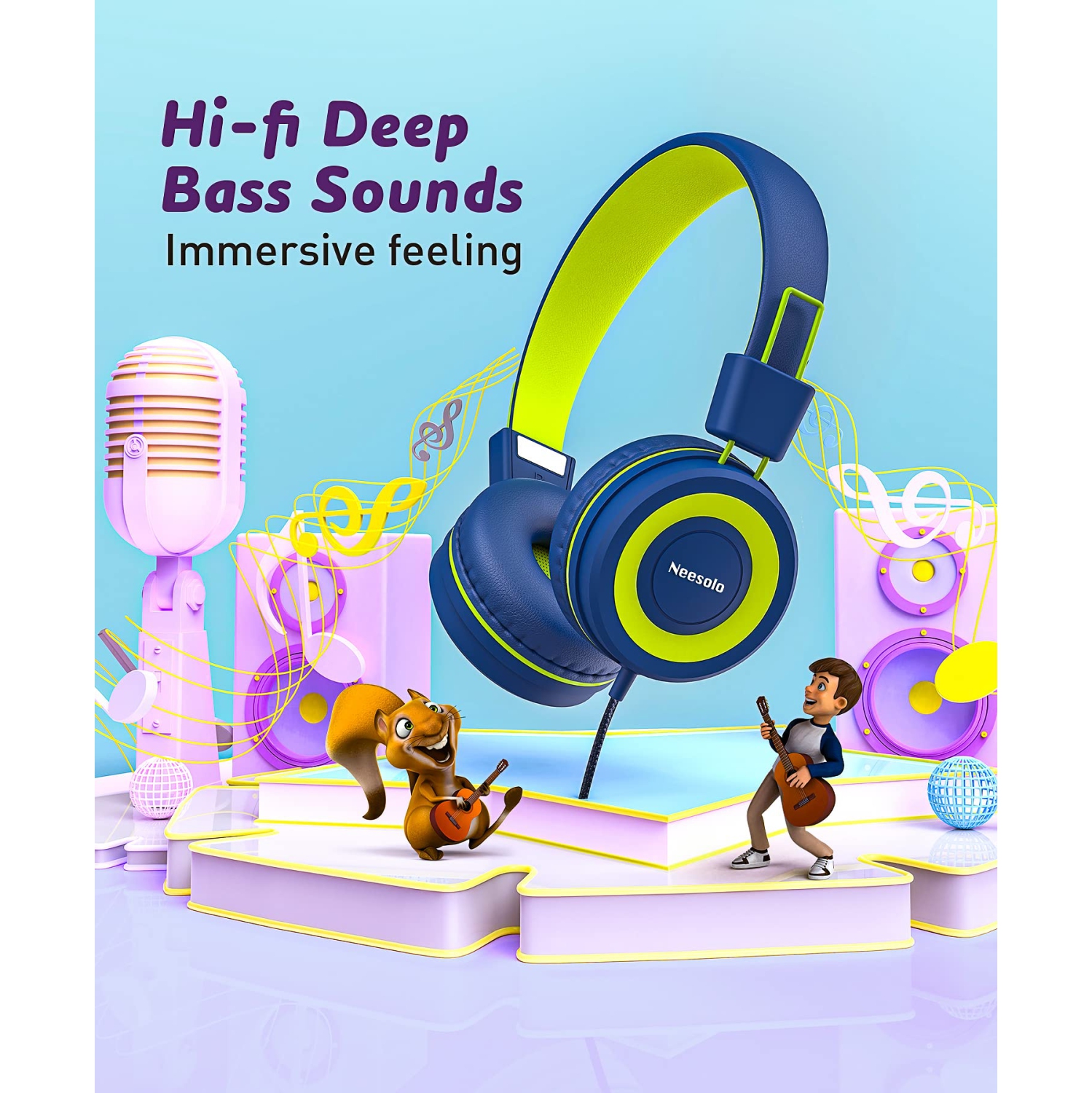 Neesolo Kids Headphones 2 Pack, Wired Headphones for Kids with Microphone, 91dB Volume Limit Toddler Headphones, Foldable Ch