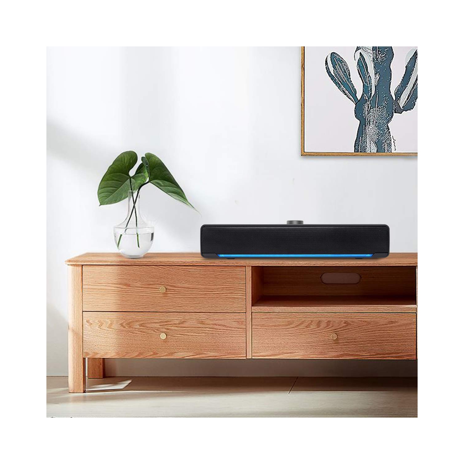 Haut-parleur d’ordinateur, barre de son avec fil Aufine, 2.0 haut-parleurs stéréo alimentés par USB avec lumière DEL bleue et connexion auxiliaire de