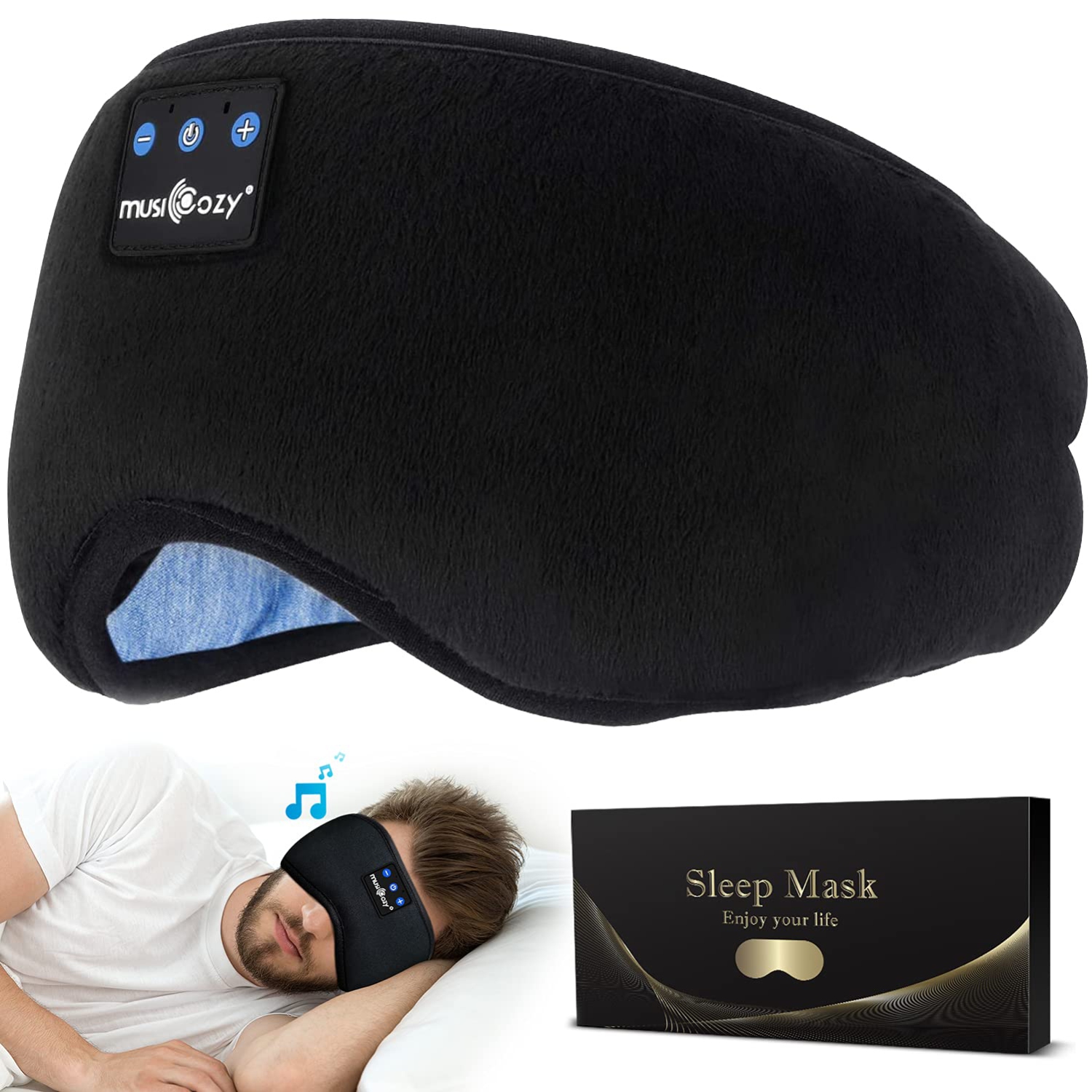 Sleep Mask (Black) + Eye Mask Sleeping (Blue) for Women Men Side Sleeper  Light Blocking 3D Contoured Cup Sleeping Mask Soft Breathable Sleep Eye  Mask with Adjustable Elastic Strap