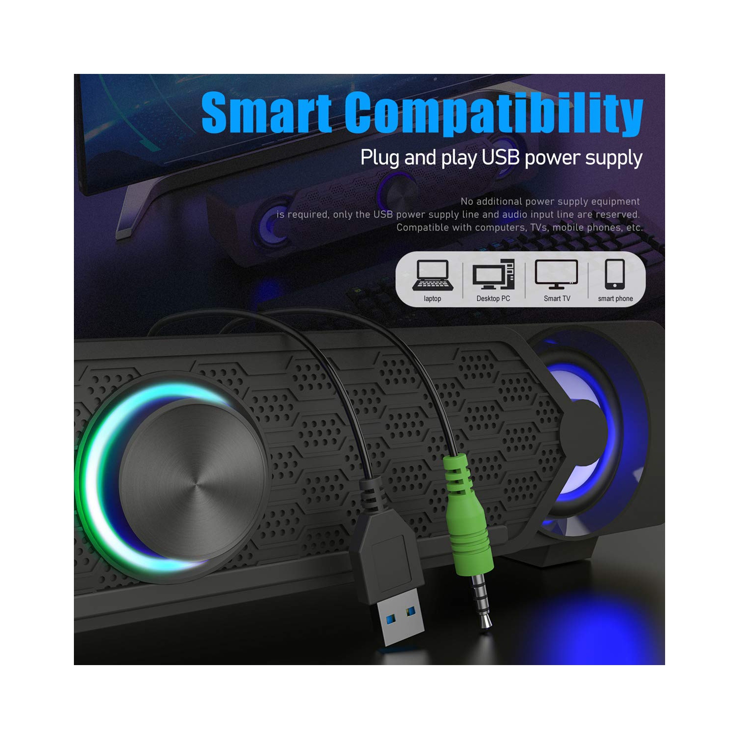 PC Speakers,Smalody Computer Gaming Speaker Cool Led/Volume Control Powered by USB, Stereo PC Laptop Desktop Loudspeaker