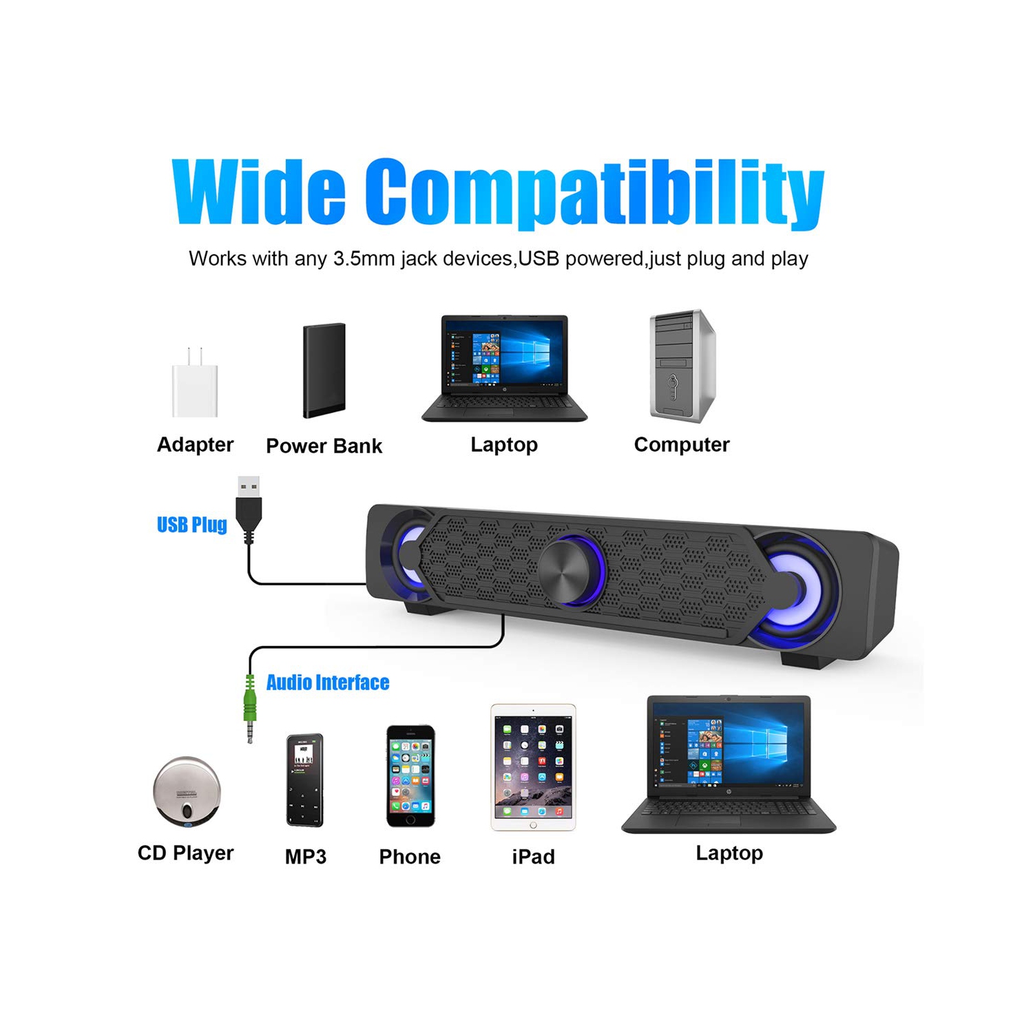 PC Speakers,Smalody Computer Gaming Speaker Cool Led/Volume Control Powered by USB, Stereo PC Laptop Desktop Loudspeaker