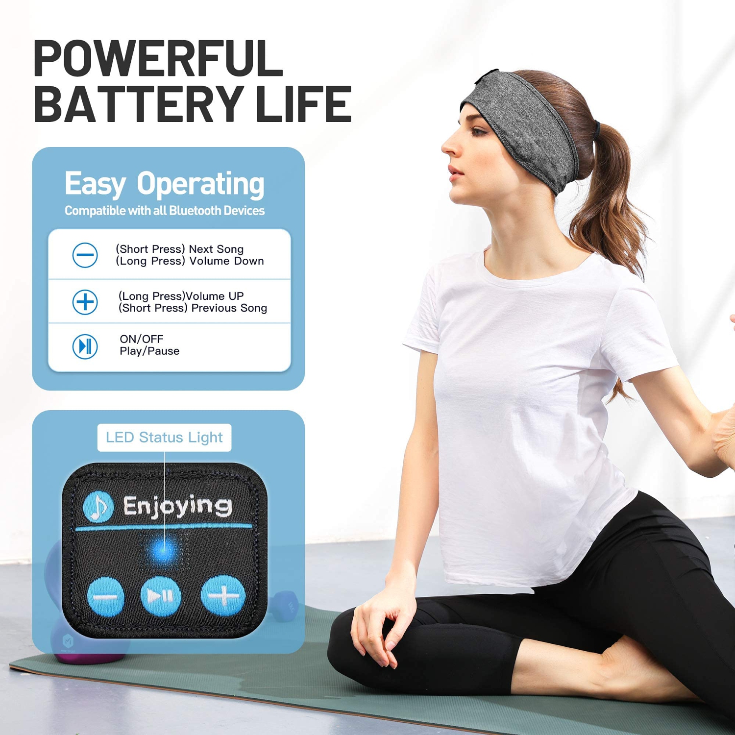 Sleep Headphones Wireless, Perytong Bluetooth Sports Headband Headphones with Ultra-Thin HD Stereo Speakers Perfect for Slee