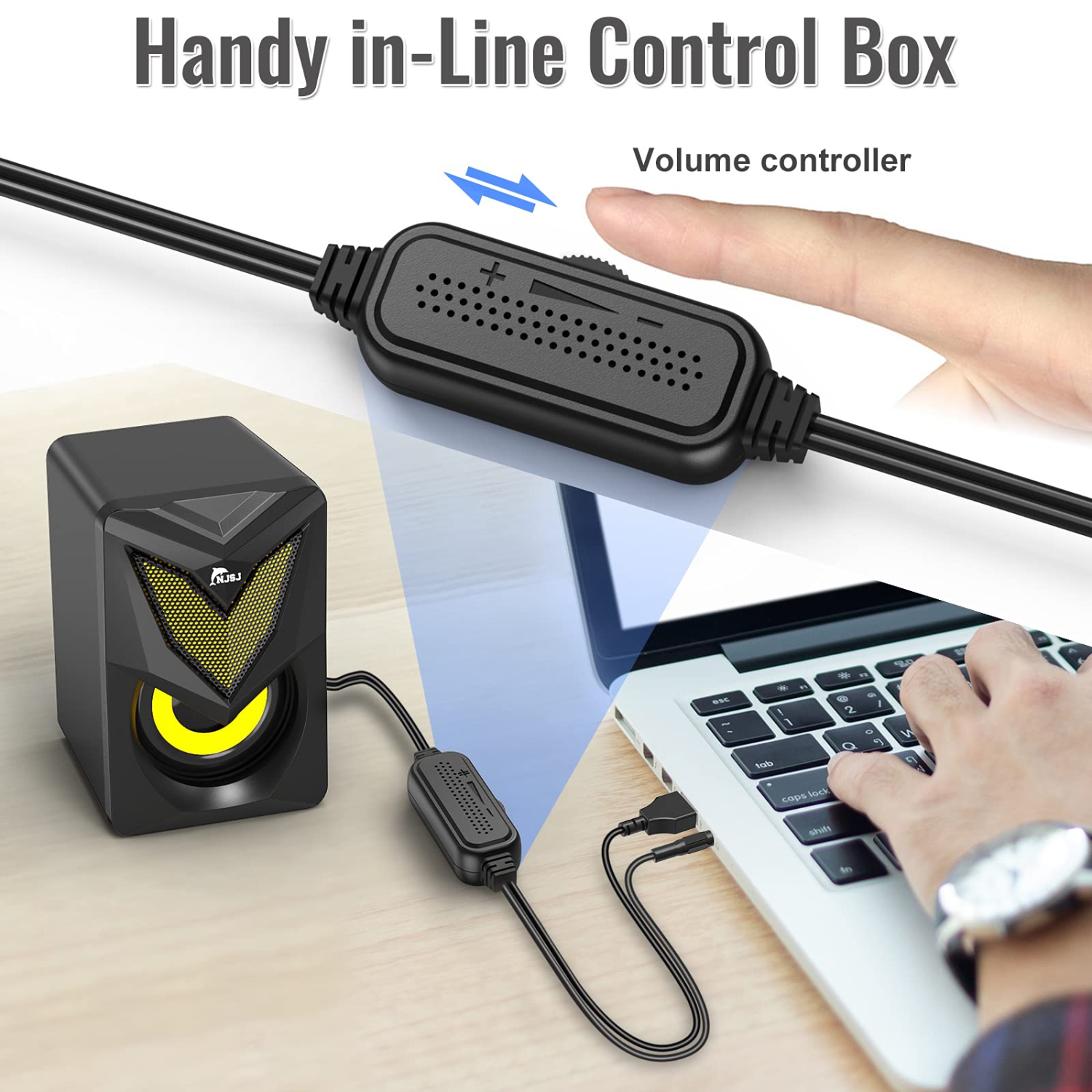 NJSJ Computer Speakers, 2.0 USB-Powered Speaker for Desktop, Portable Wired PC Speakers with LED Light Volume Control 3.5mm