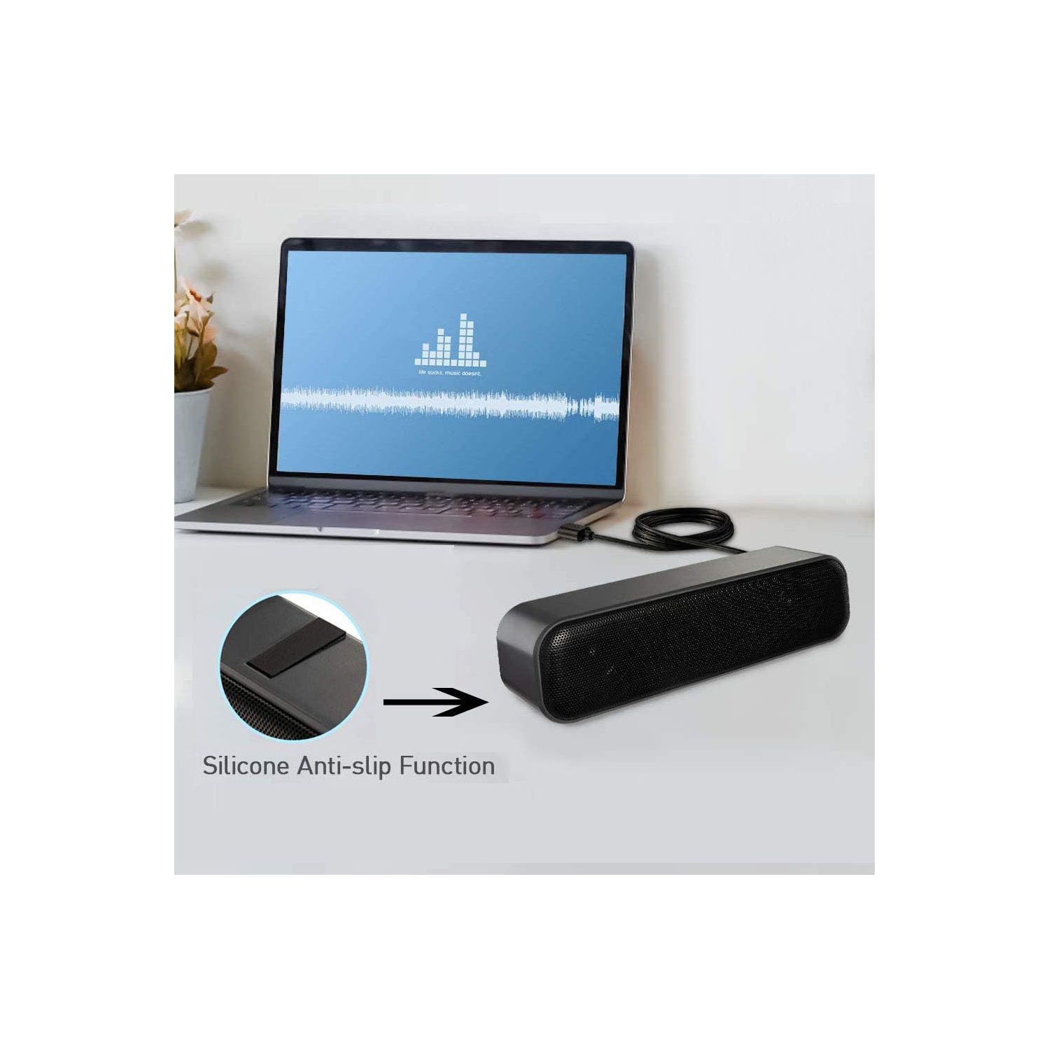 HONKOB haut-parleurs USB pour ordinateur portatif, haut-parleurs avec fil USB, Mini barre de son portative pour PC Windows, ordinateur de bureau C.