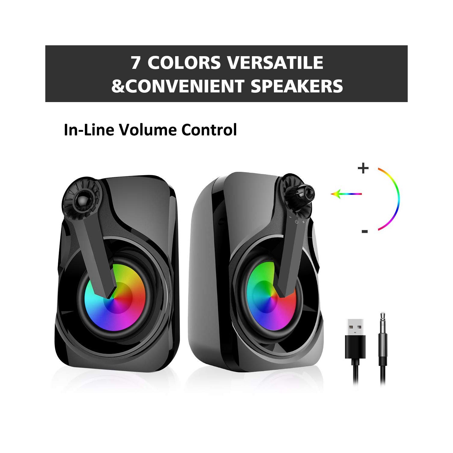 Computer Speakers, Marboo 2.0 3.5mm Jack USB Powered Multimedia Desktop, Windows, Laptop, Tablets, Smartphone, PC Black