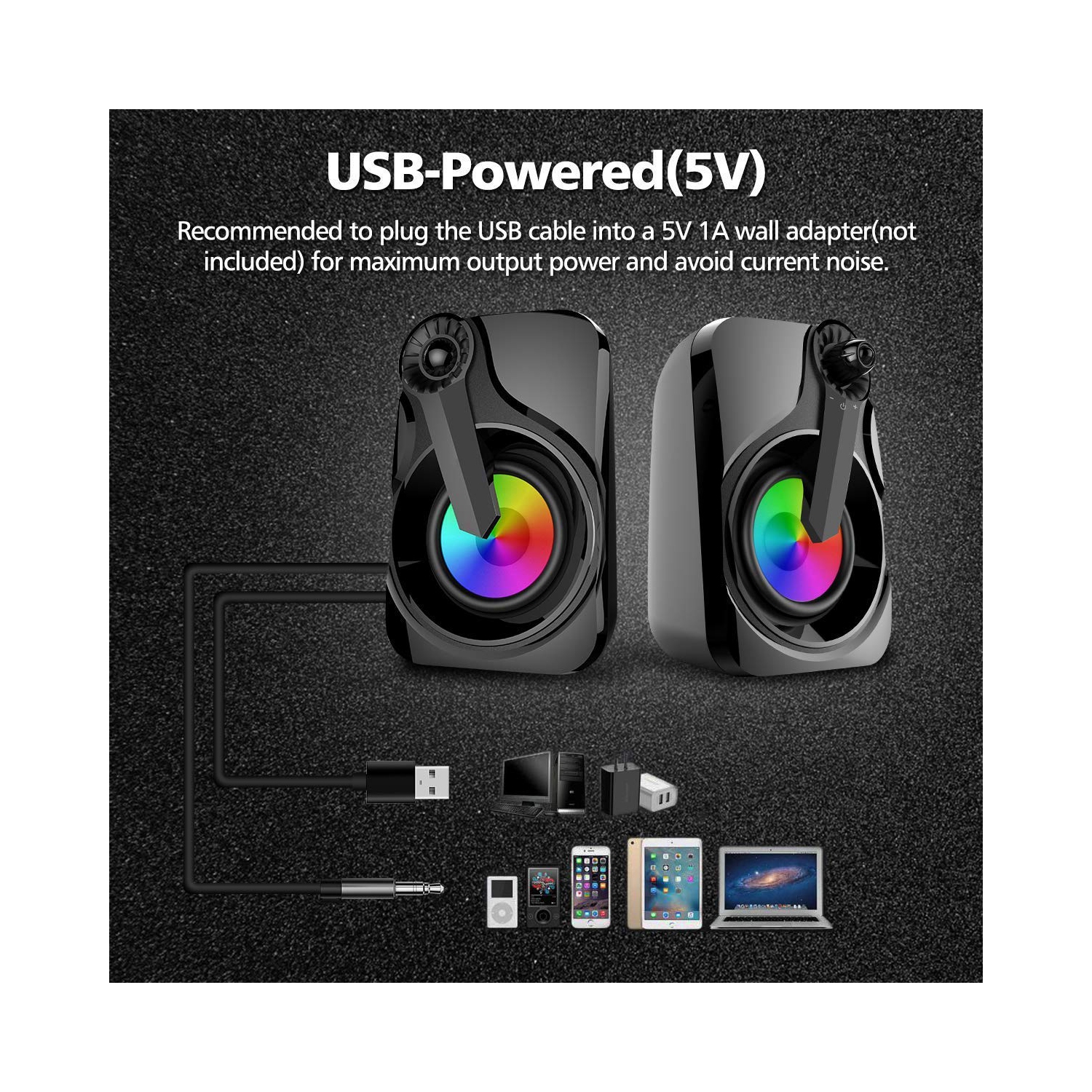 Computer Speakers, Marboo 2.0 3.5mm Jack USB Powered Multimedia Desktop, Windows, Laptop, Tablets, Smartphone, PC Black