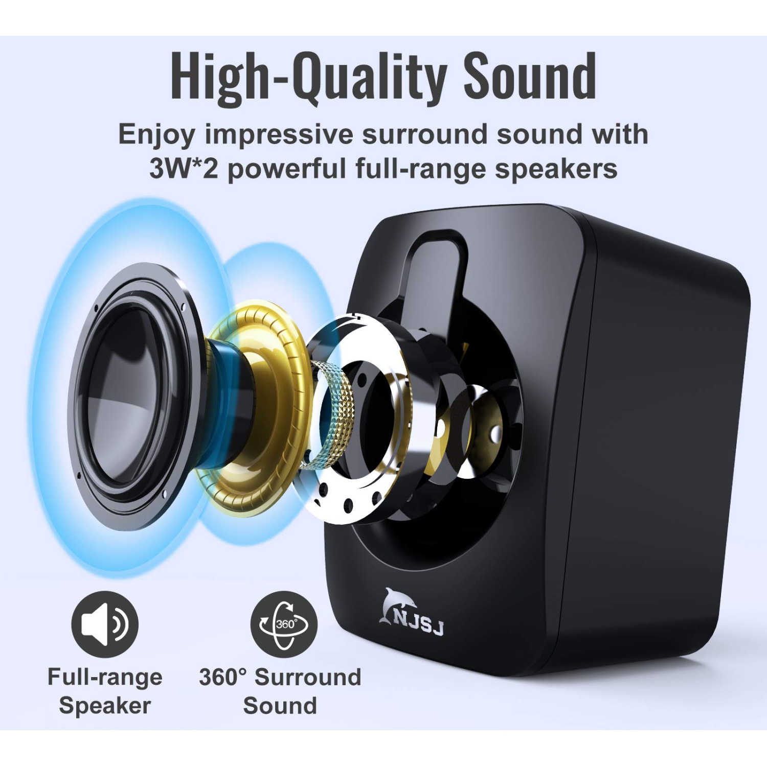 Haut-parleurs d’ordinateur, NJSJ A2 2.0 Mini haut-parleur de bureau avec fil, alimenté par USB, entrée auxiliaire de 3.5 mm, commande de volume,