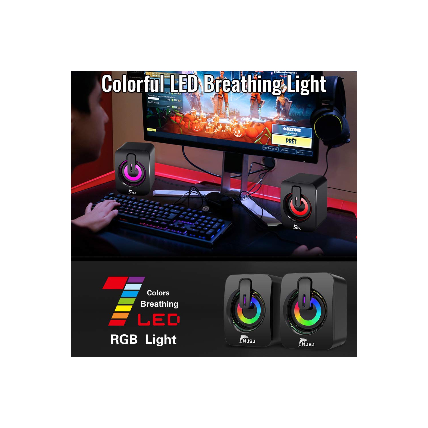 Haut-parleurs d’ordinateur, NJSJ A2 2.0 Mini haut-parleur de bureau avec fil, alimenté par USB, entrée auxiliaire de 3.5 mm, commande de volume,