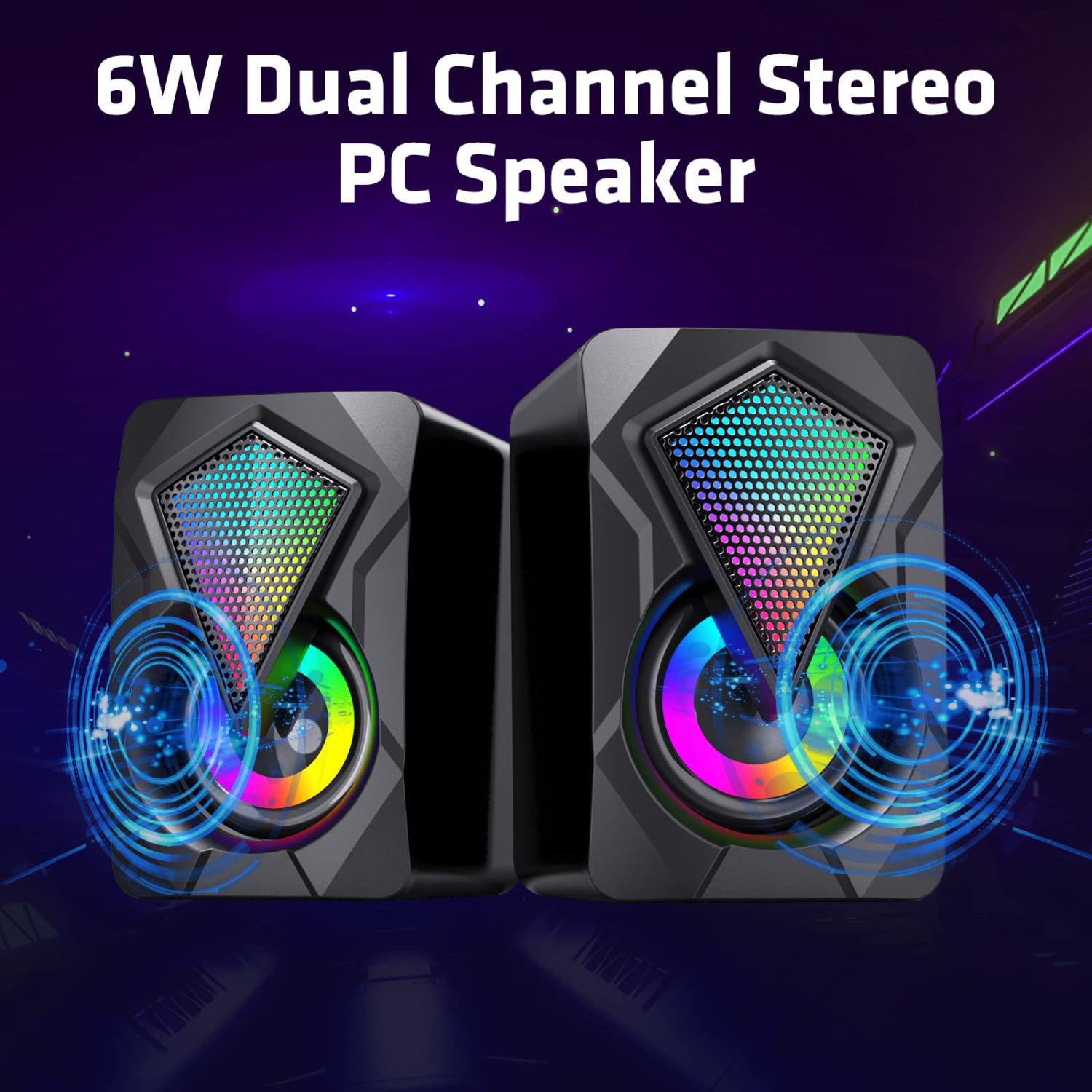 Haut-parleurs d’ordinateur, 2.0 haut-parleurs de jeu alimentés par USB avec commande de volume, éclairage RVB, petite enceinte stéréo avec entrée
