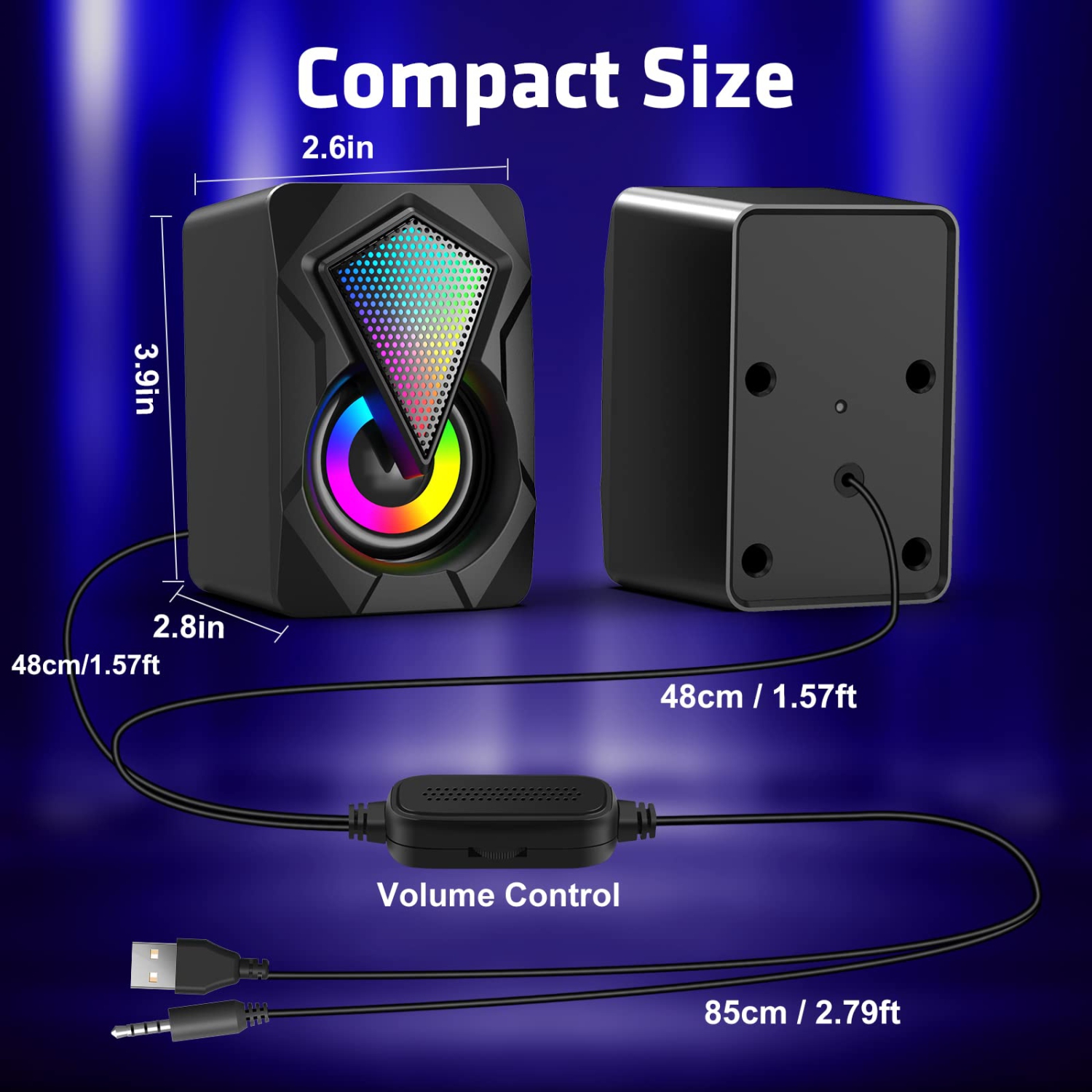 Haut-parleurs d’ordinateur, 2.0 haut-parleurs de jeu alimentés par USB avec commande de volume, éclairage RVB, petite enceinte stéréo avec entrée
