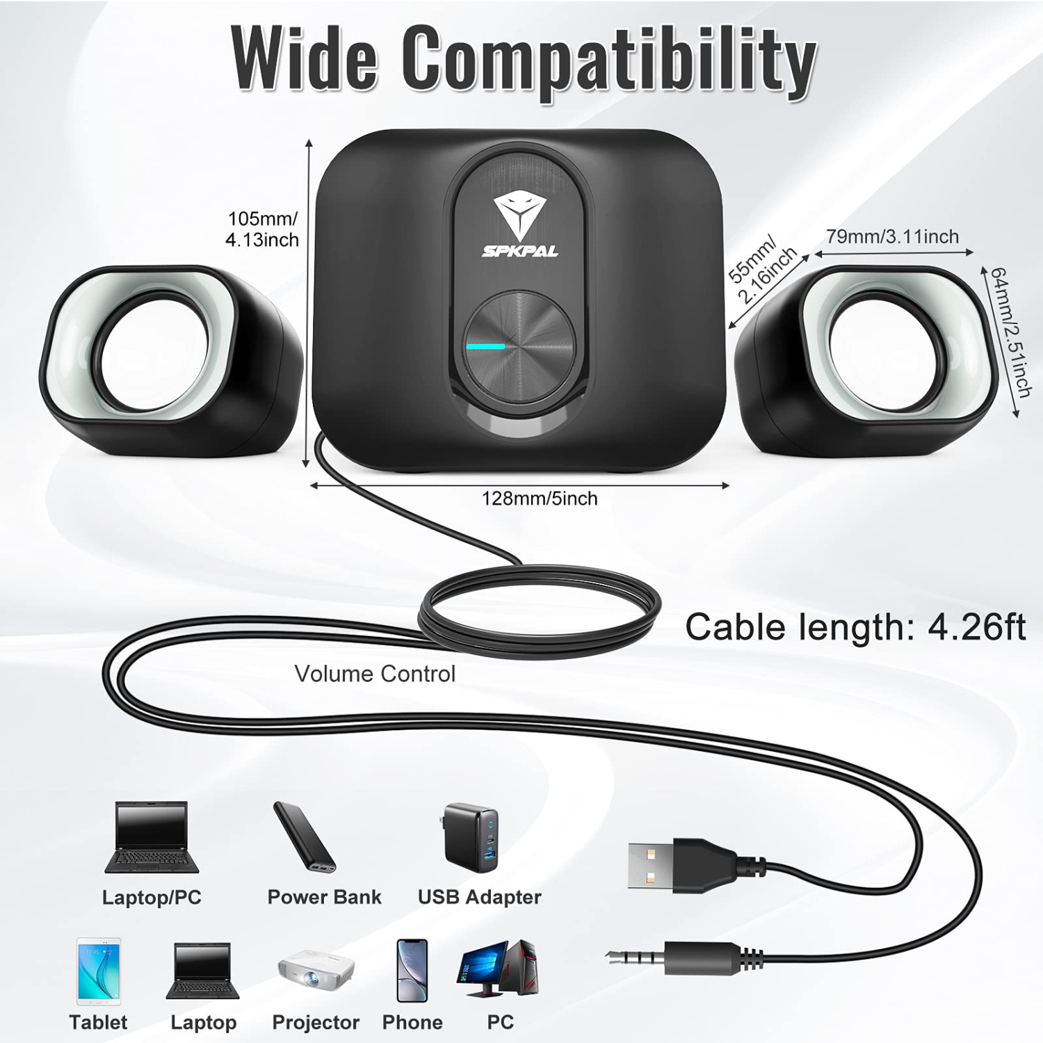 Haut-parleur d’ordinateur compact SPKPAL 2.1 avec haut-parleur d’extrêmes graves, haut-parleur d’extrêmes graves stéréo USB 11 W avec prise