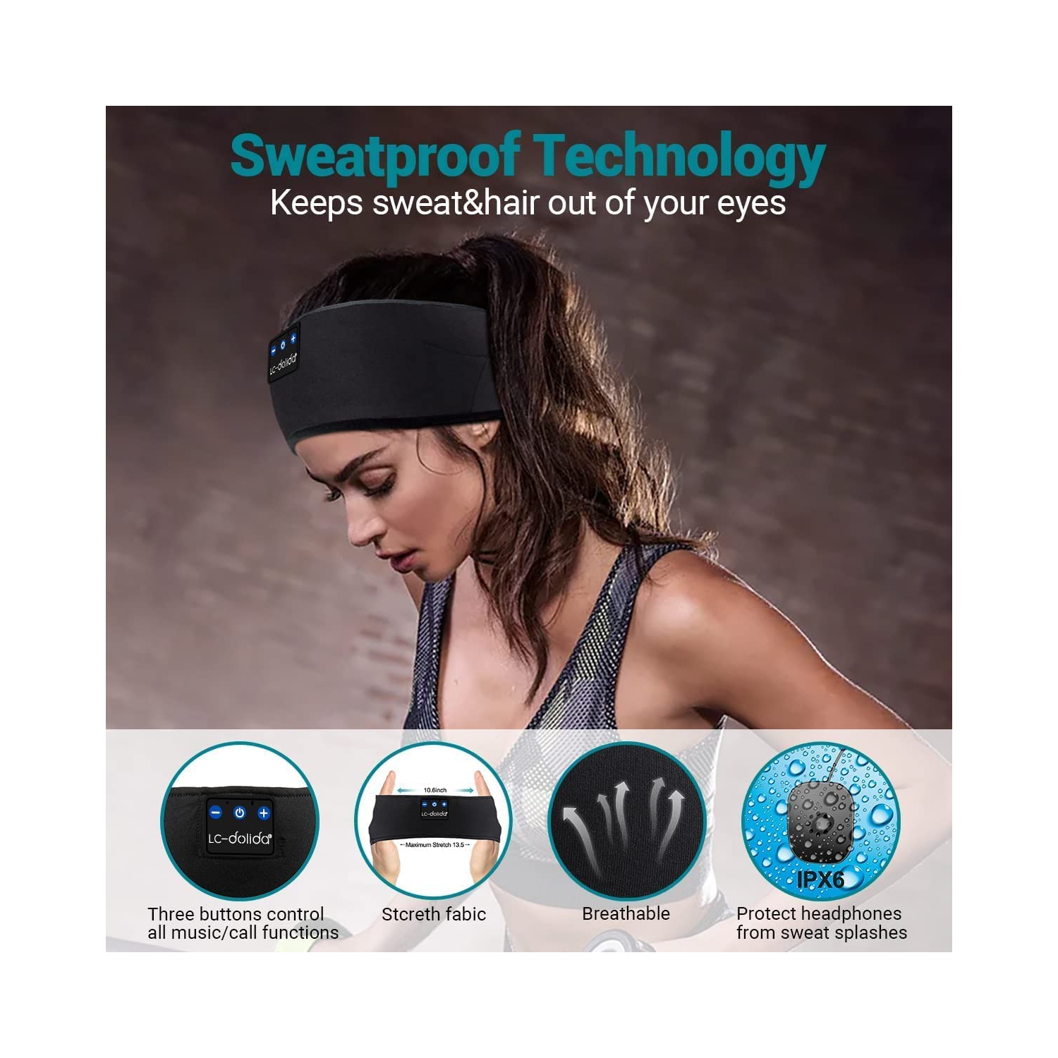 LC-dolida Sleep Headphones Bluetooth V5.0 Sports Headband Sleeping Headphones Wireless with Ultra-Thin HD Stereo Speakers,Bi