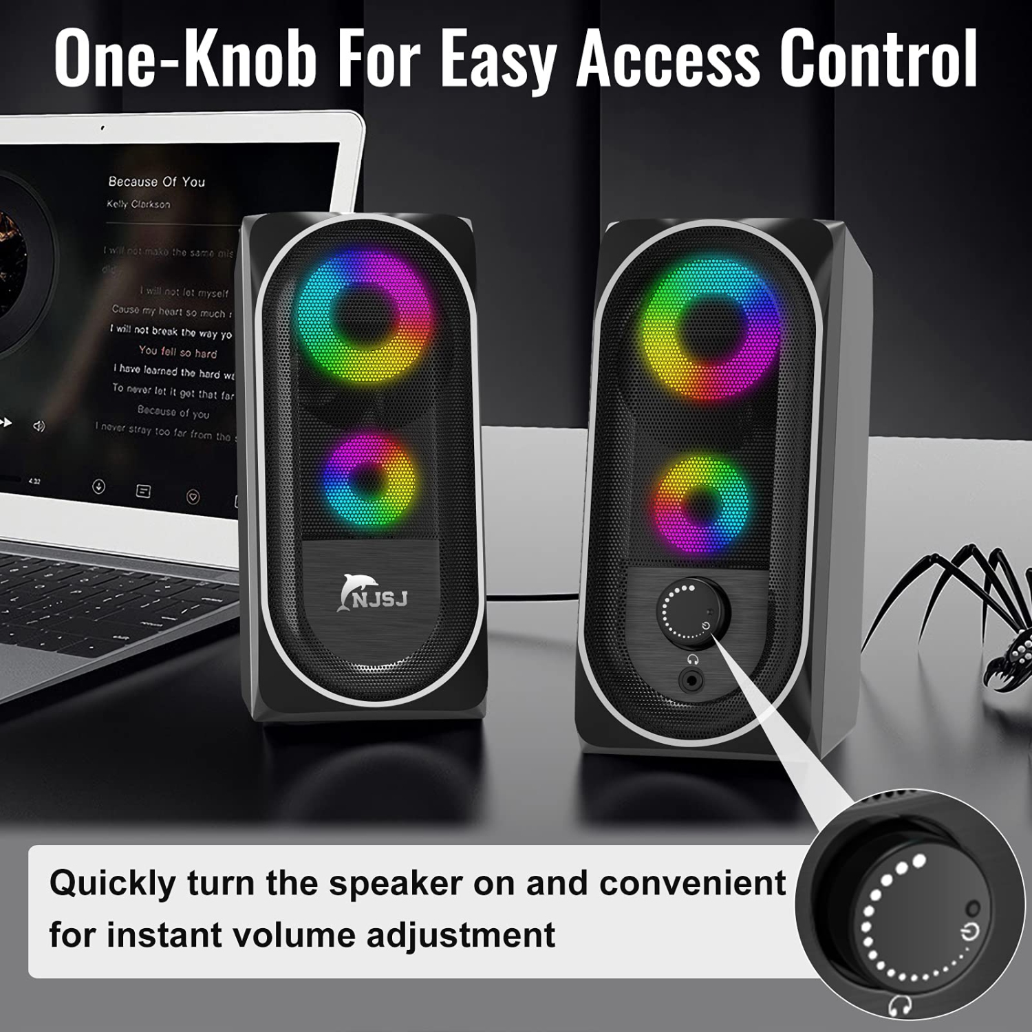 NJSJ Computer Speakers, 2.0 USB Powered RGB Gaming Speakers,10W Stereo Bass Desktop Speaker with Colorful LED Light, 3.5mm A