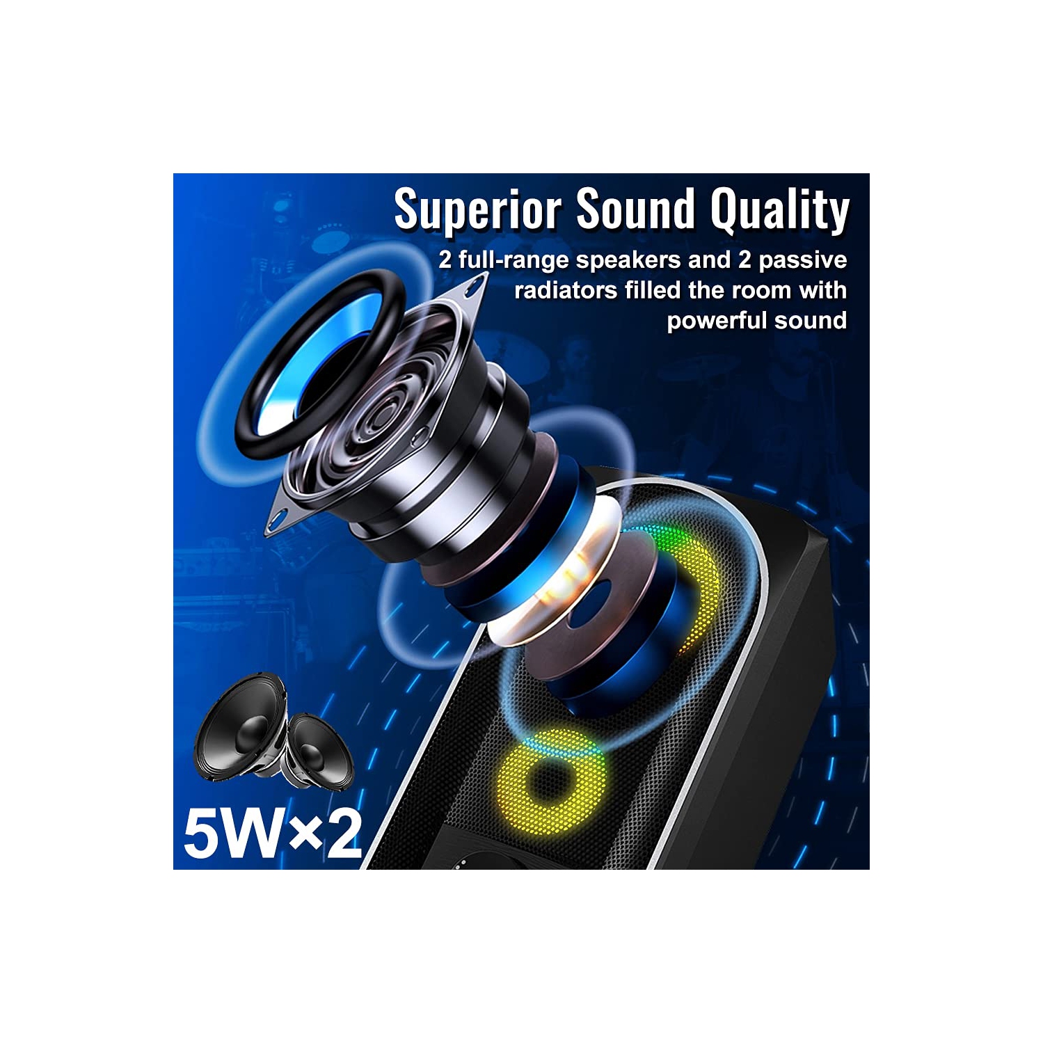 NJSJ Computer Speakers, 2.0 USB Powered RGB Gaming Speakers,10W Stereo Bass Desktop Speaker with Colorful LED Light, 3.5mm A