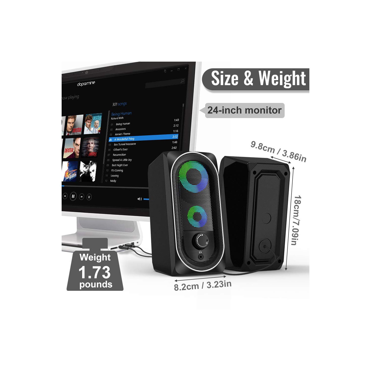 NJSJ Computer Speakers, 2.0 USB Powered RGB Gaming Speakers,10W Stereo Bass Desktop Speaker with Colorful LED Light, 3.5mm A