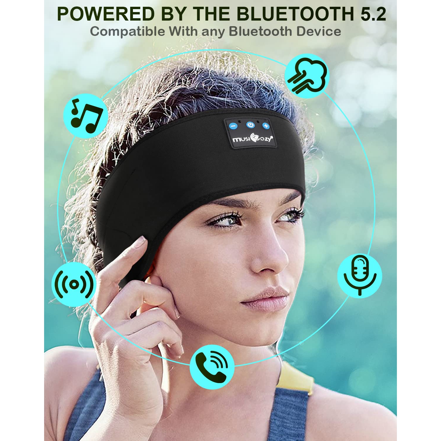 Sleep Headphones Bluetooth 5.2 Headband, Sports Wireless Earphones Sweat Resistant Earbuds Sleeping Headphone with Ultra-Thin HD Stereo Speaker for