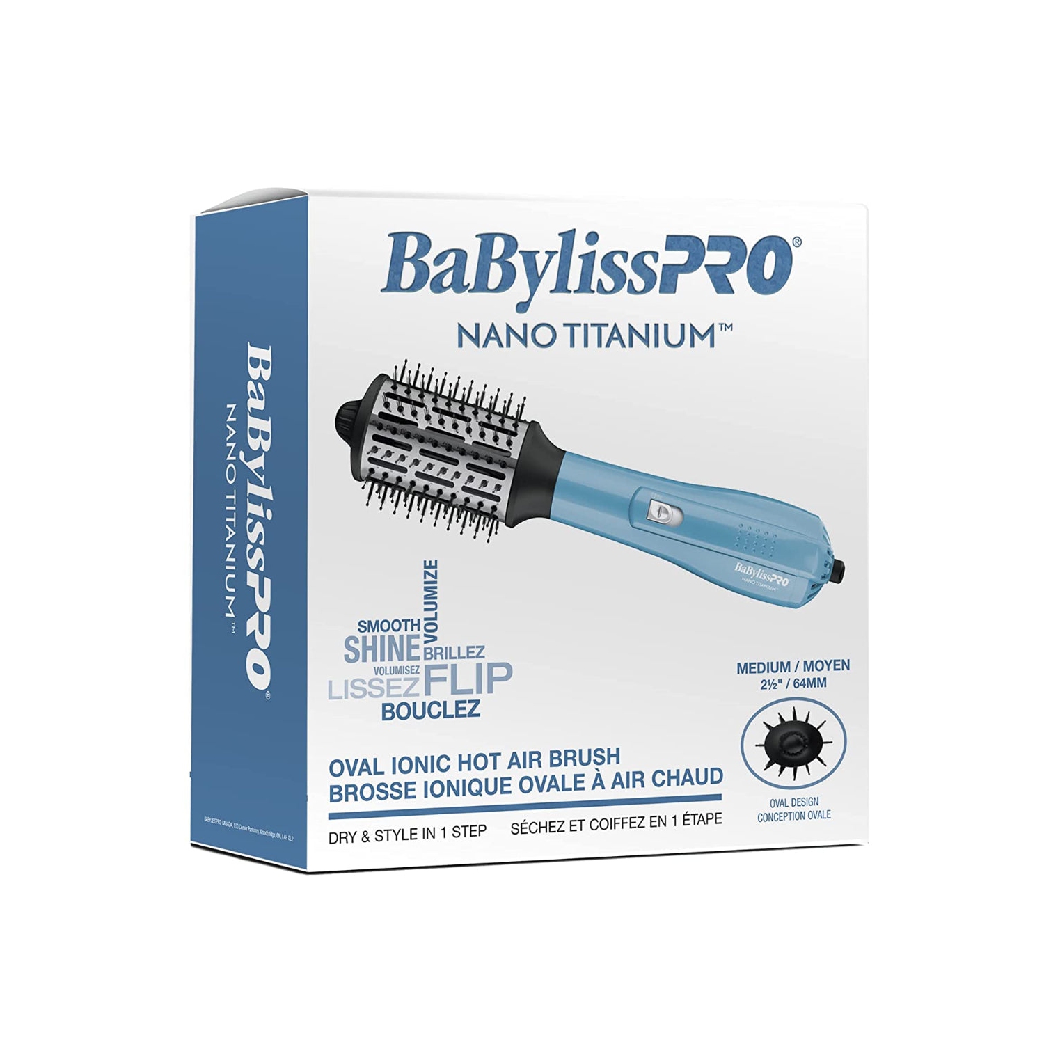 BaBylissPRO Nano Titanium Oval Ionic Hot Air Brush, 2.5"