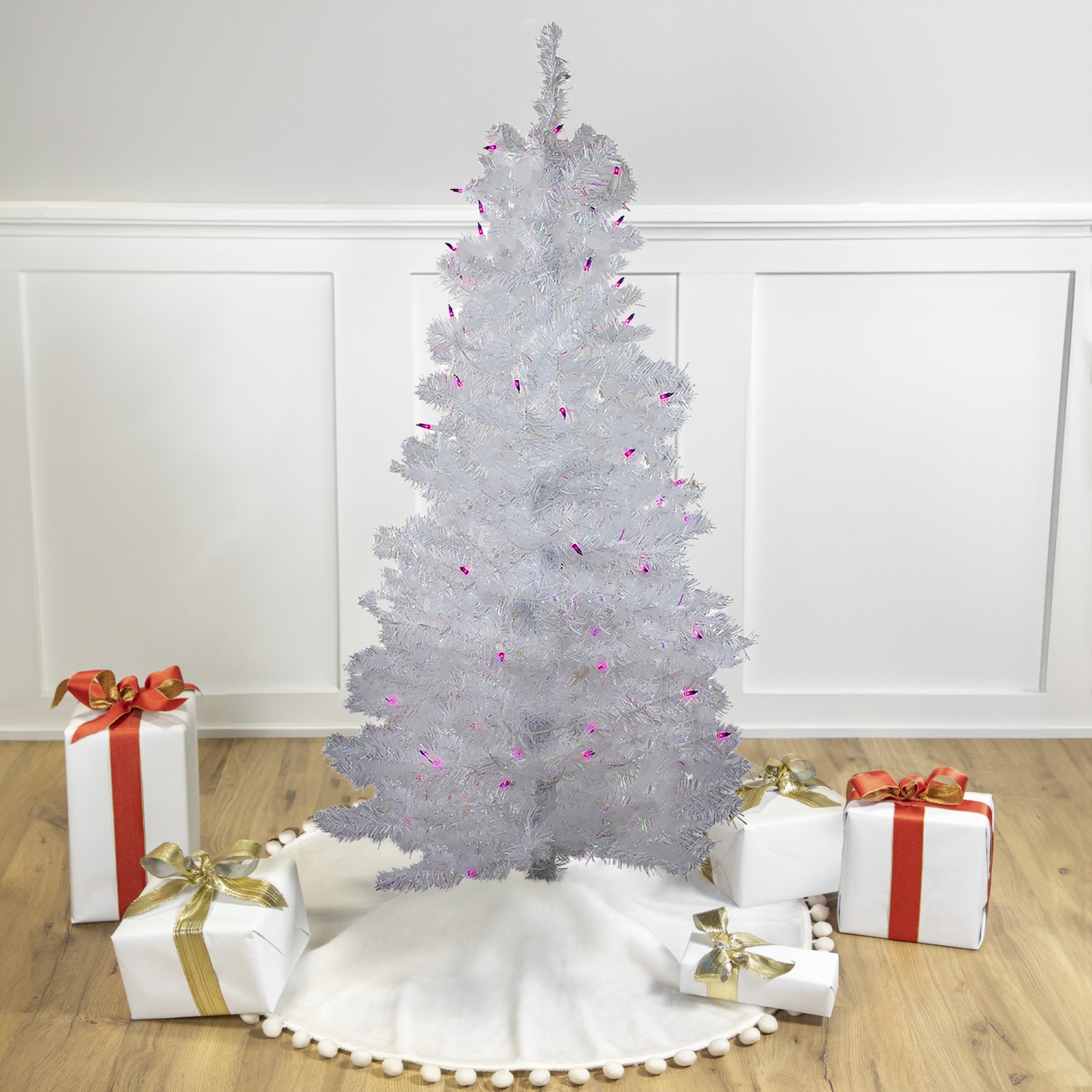 4' Pre-lit White Iridescent Pine Artificial Christmas Tree - Purple Lights