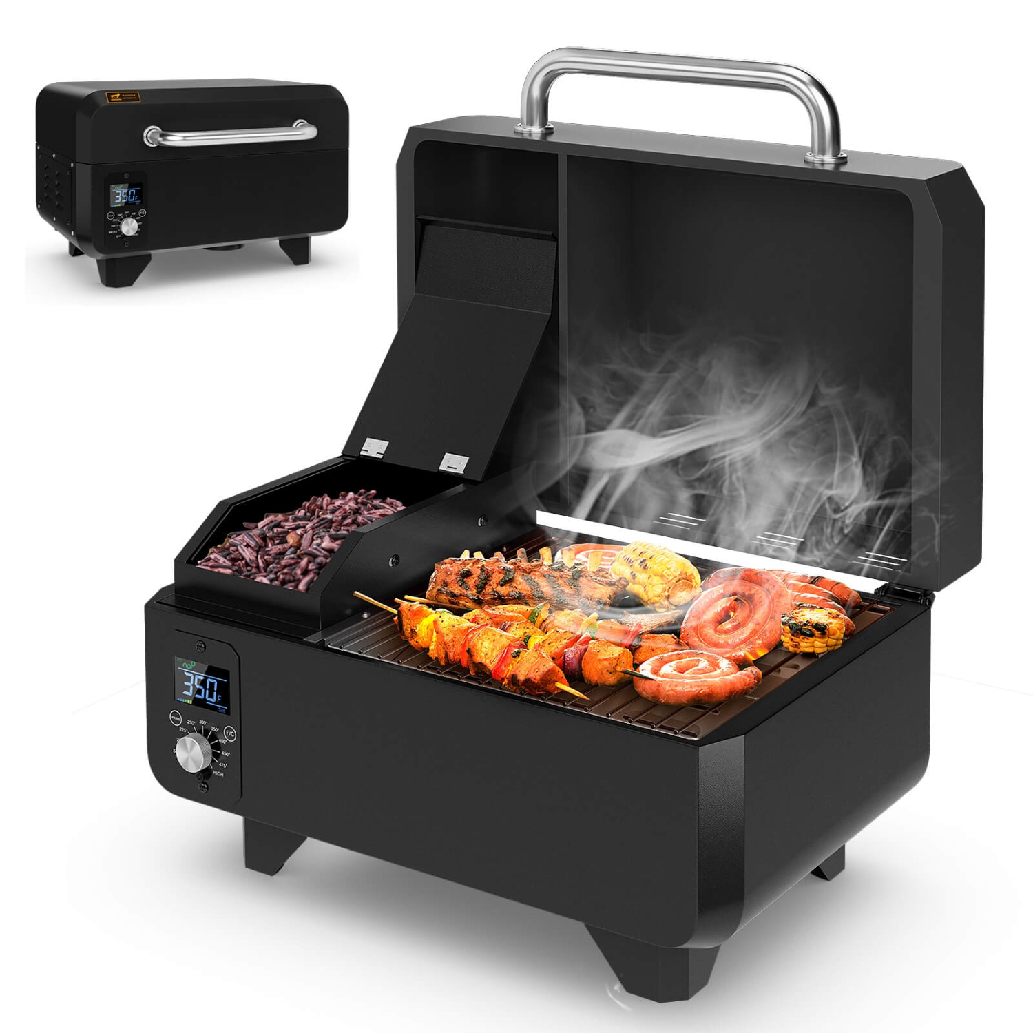 Costway Portable Tabletop Pellet Grill Outdoor Smoker BBQ w/Digital Control System
