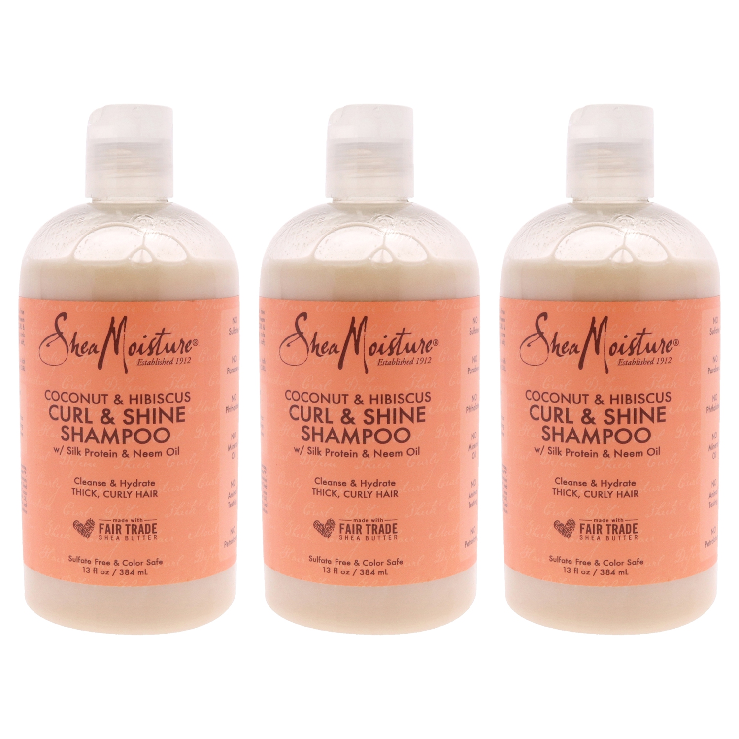Coconut and Hibiscus Curl Shine Shampoo by Shea Moisture for Unisex - 13 oz Shampoo - Pack of 3