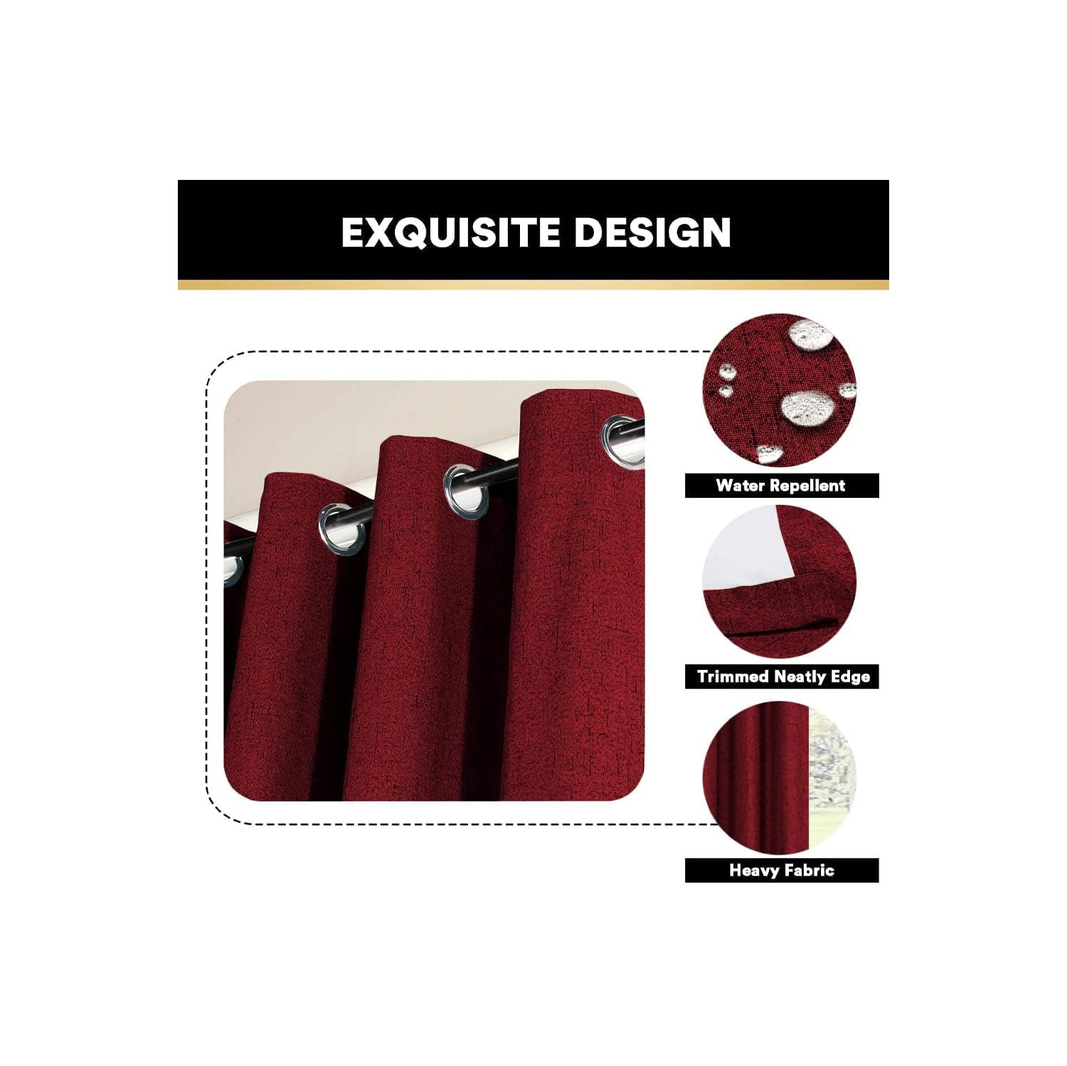 Canadian Linen Faux Linen Textured Blackout Window Curtain, W 52" x L 84", Long Thermal Insulated Burlap Effect Linen Curtain Grommet Top, Red