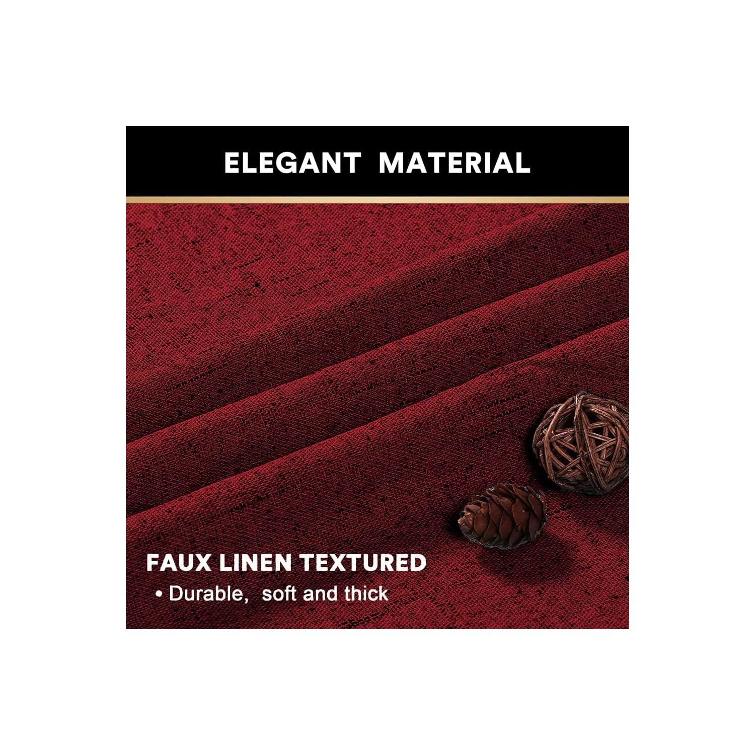 Canadian Linen Faux Linen Textured Blackout Window Curtain, W 52" x L 84", Long Thermal Insulated Burlap Effect Linen Curtain Grommet Top, Red