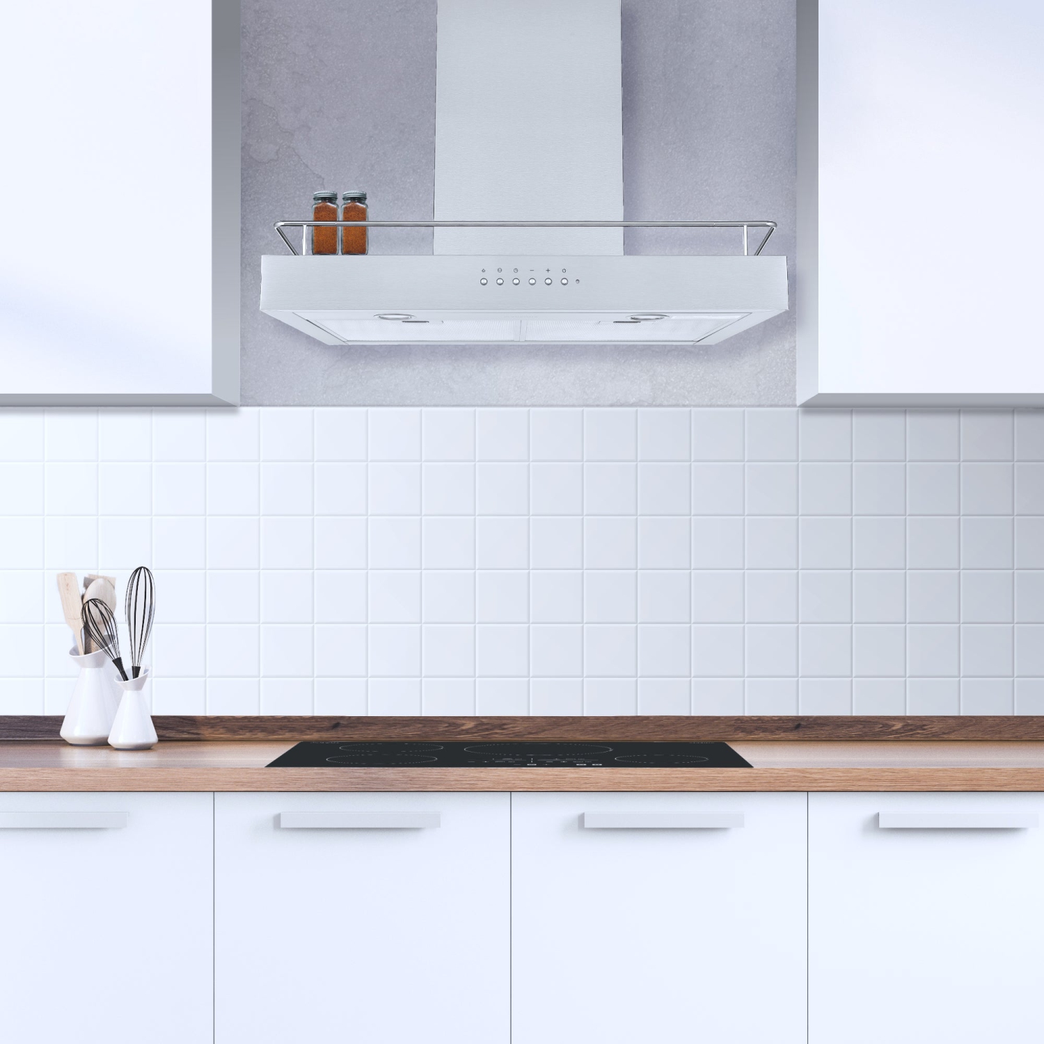 Ancona hotte murale convertible de 30" 450 pi3/min avec veilleuse automatique et tablette intégrée en acier inoxydable