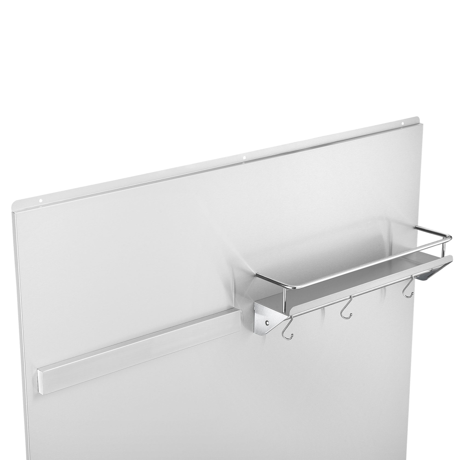 Ancona dosseret en acier inoxydable de 36" avec ruban magnétique pour couteaux et tablette avec rail à crochets